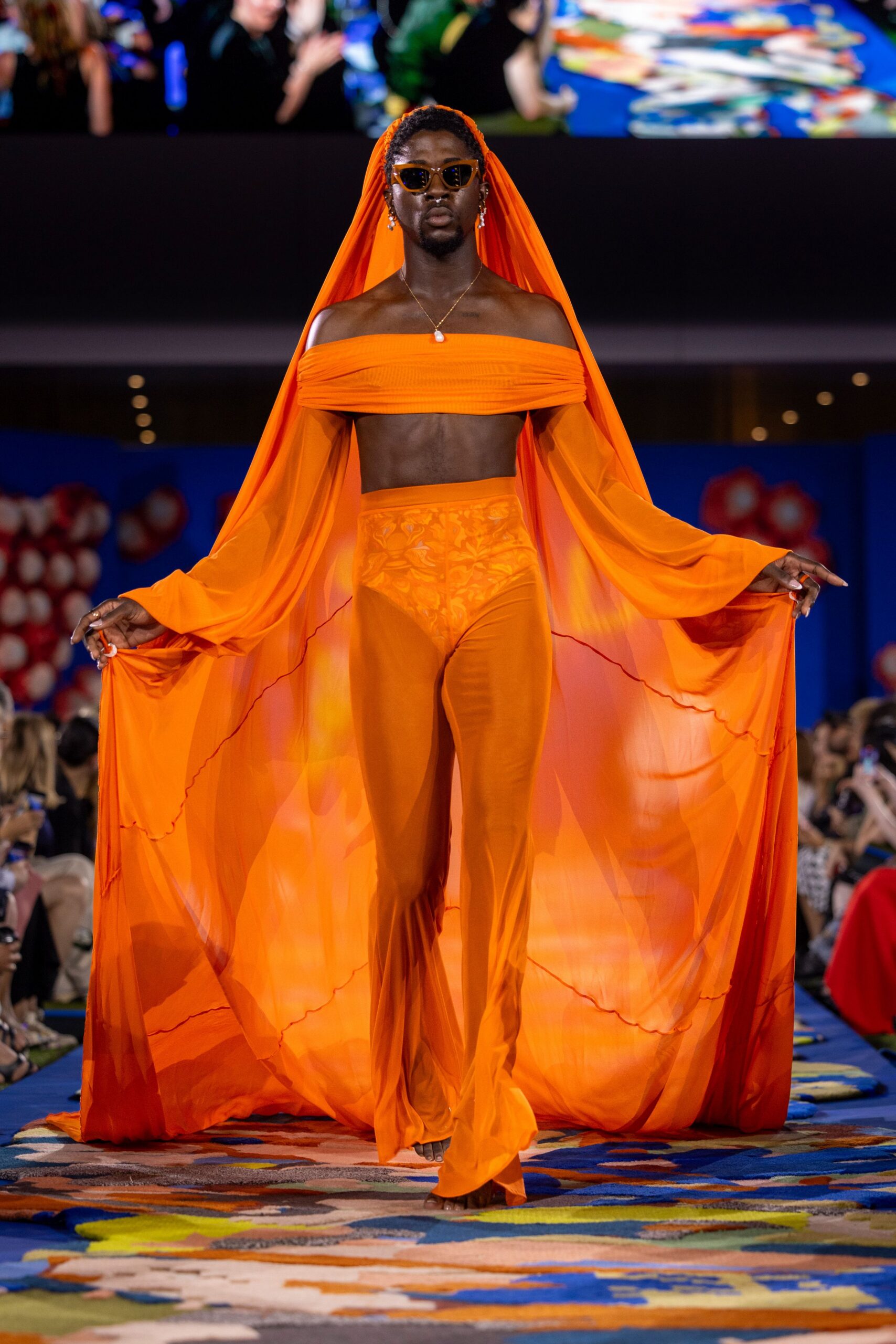 orange chiffon top and pants