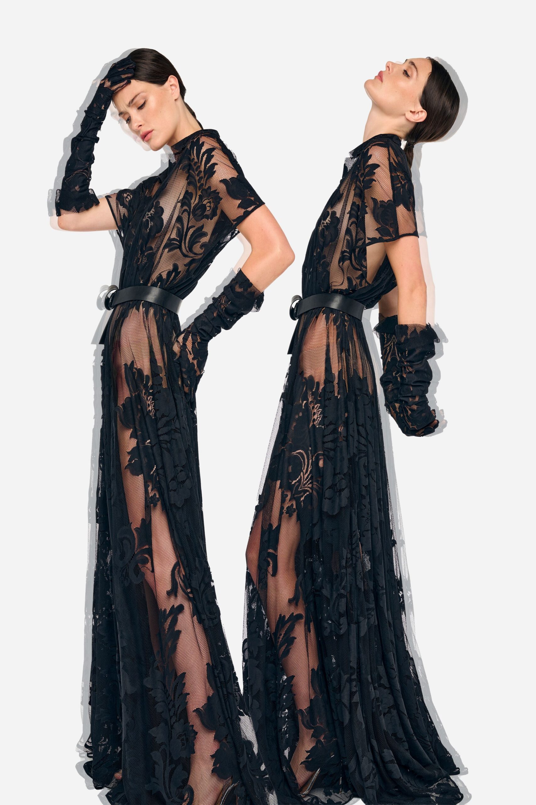 black lace embroidered gown