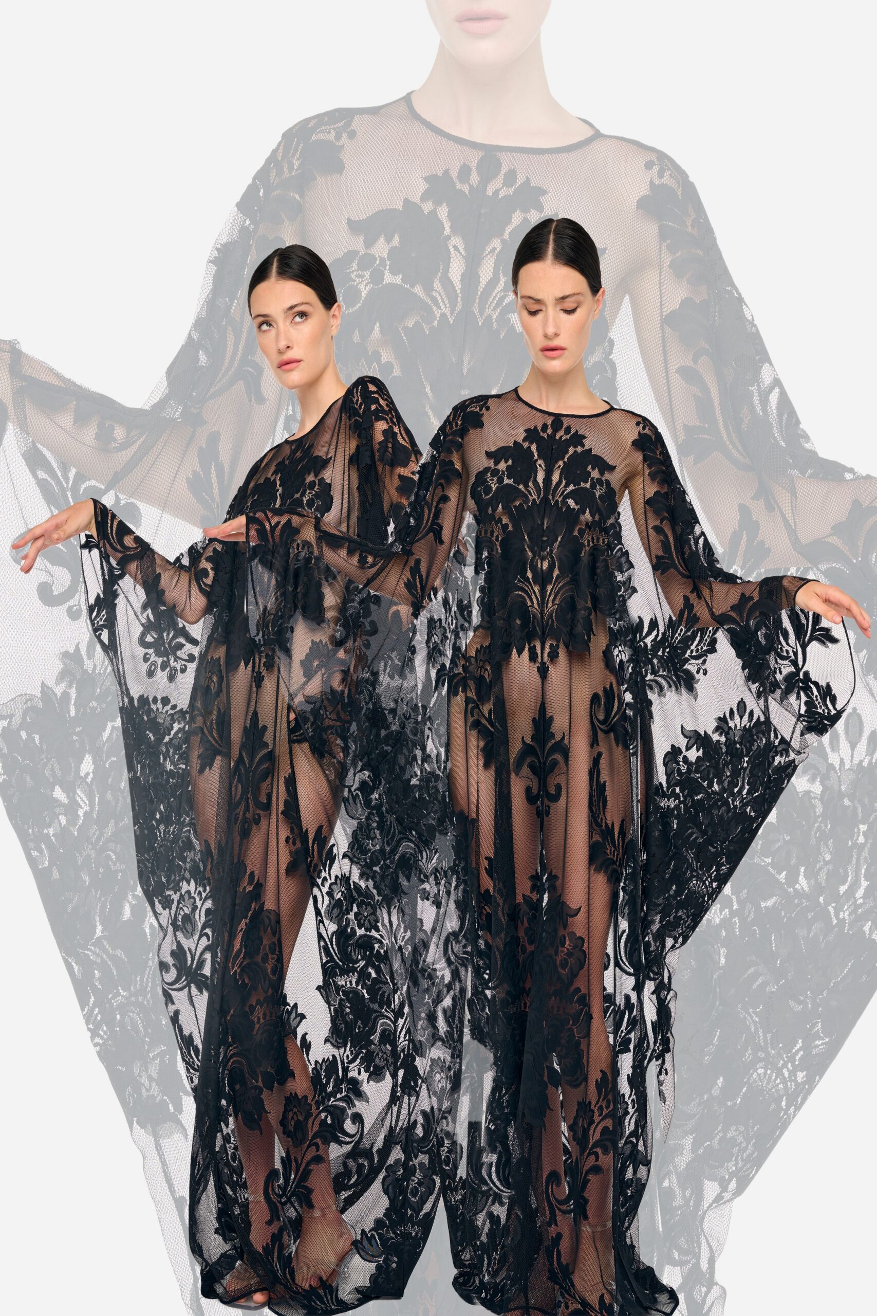 black lace embroidered gown