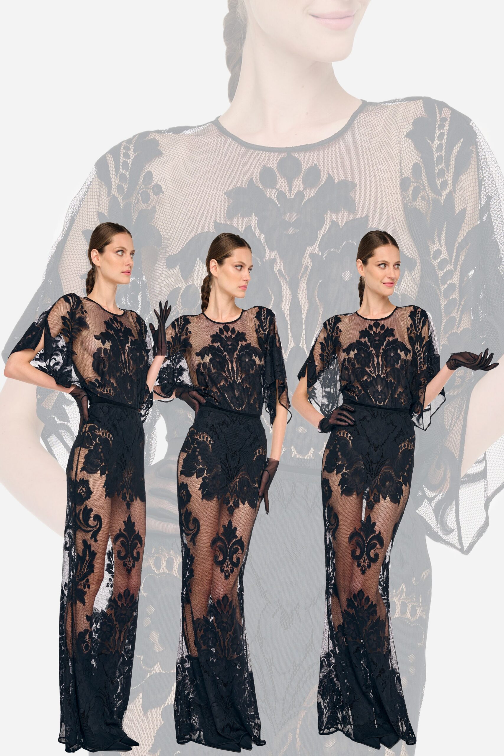 black lace embroidered gown