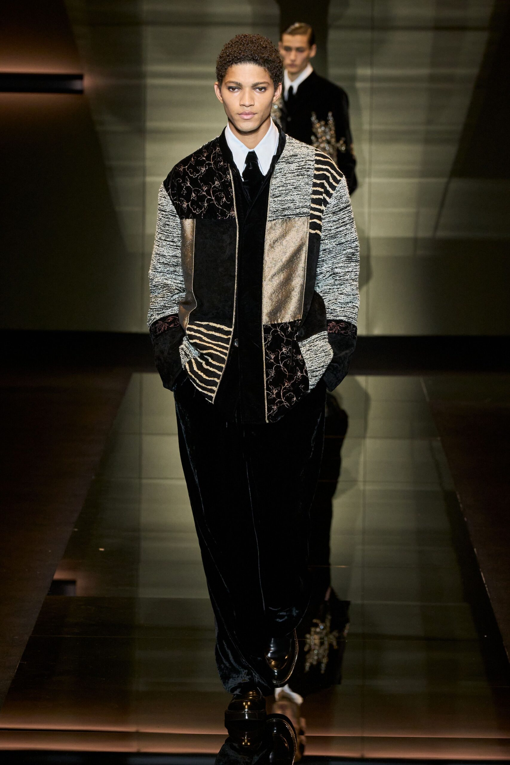 black velvet patchwork jacket and pants