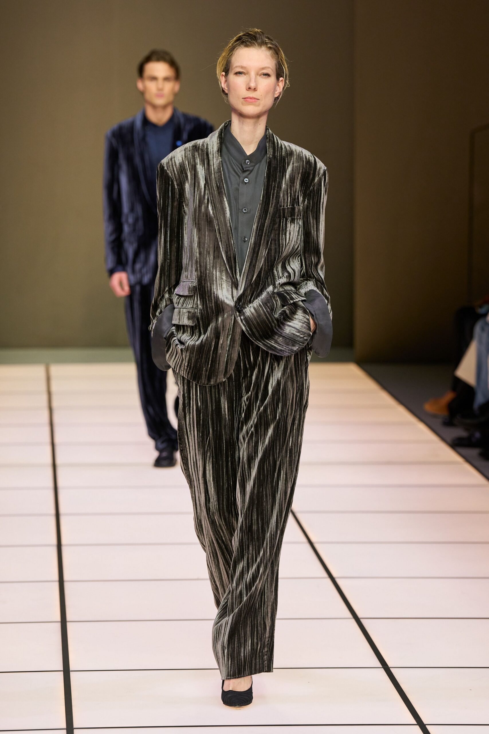 black gray velvet suit