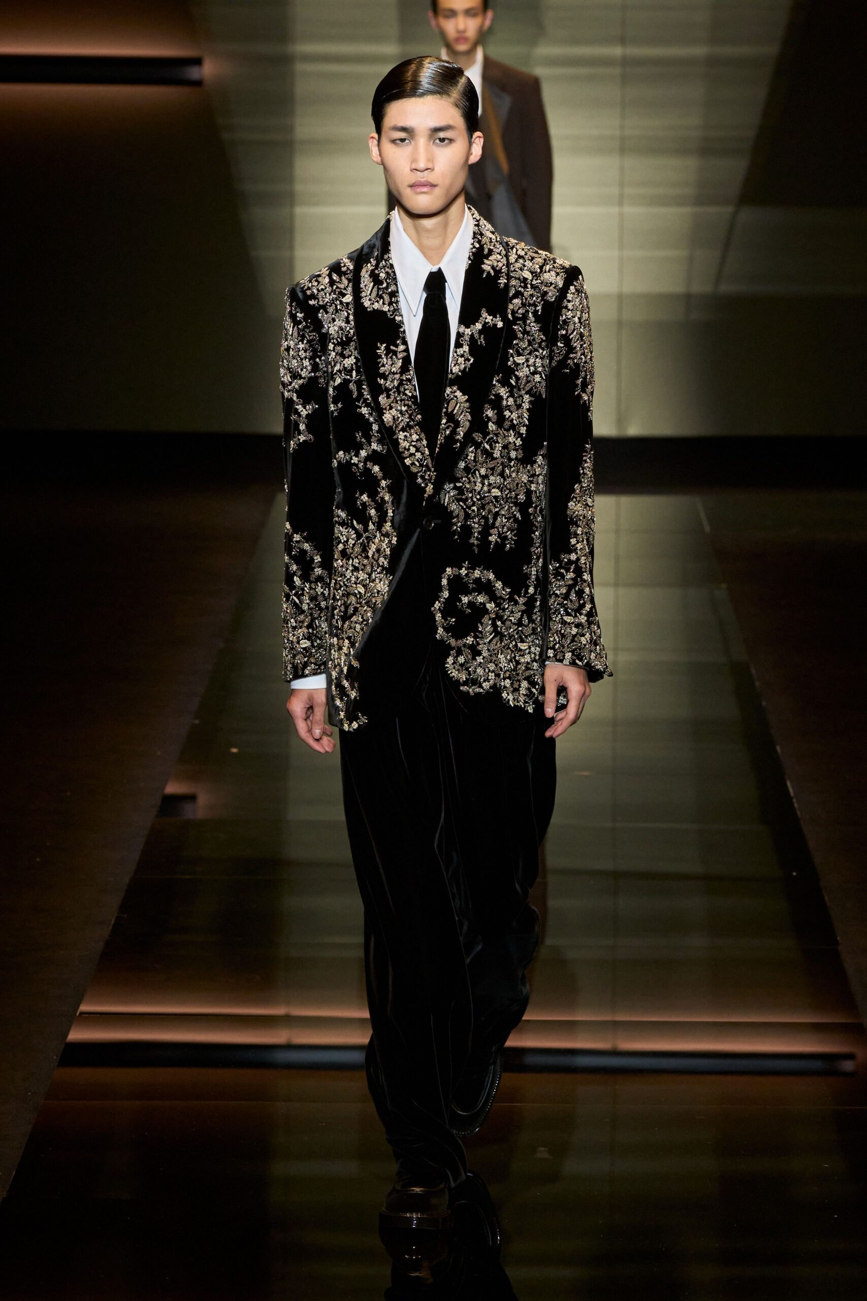 black velvet embroidered suit