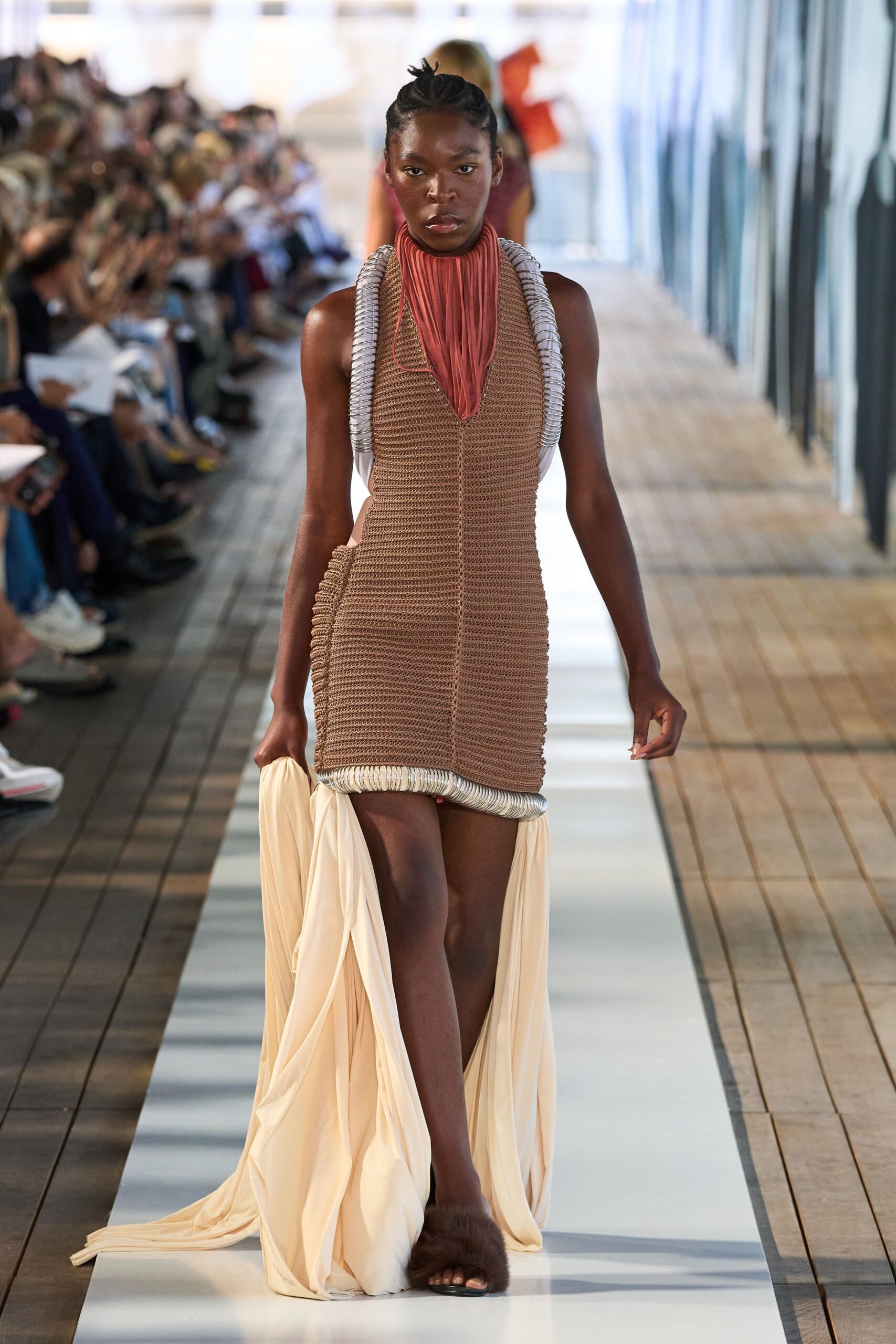 brown beige sleeveless layered dress