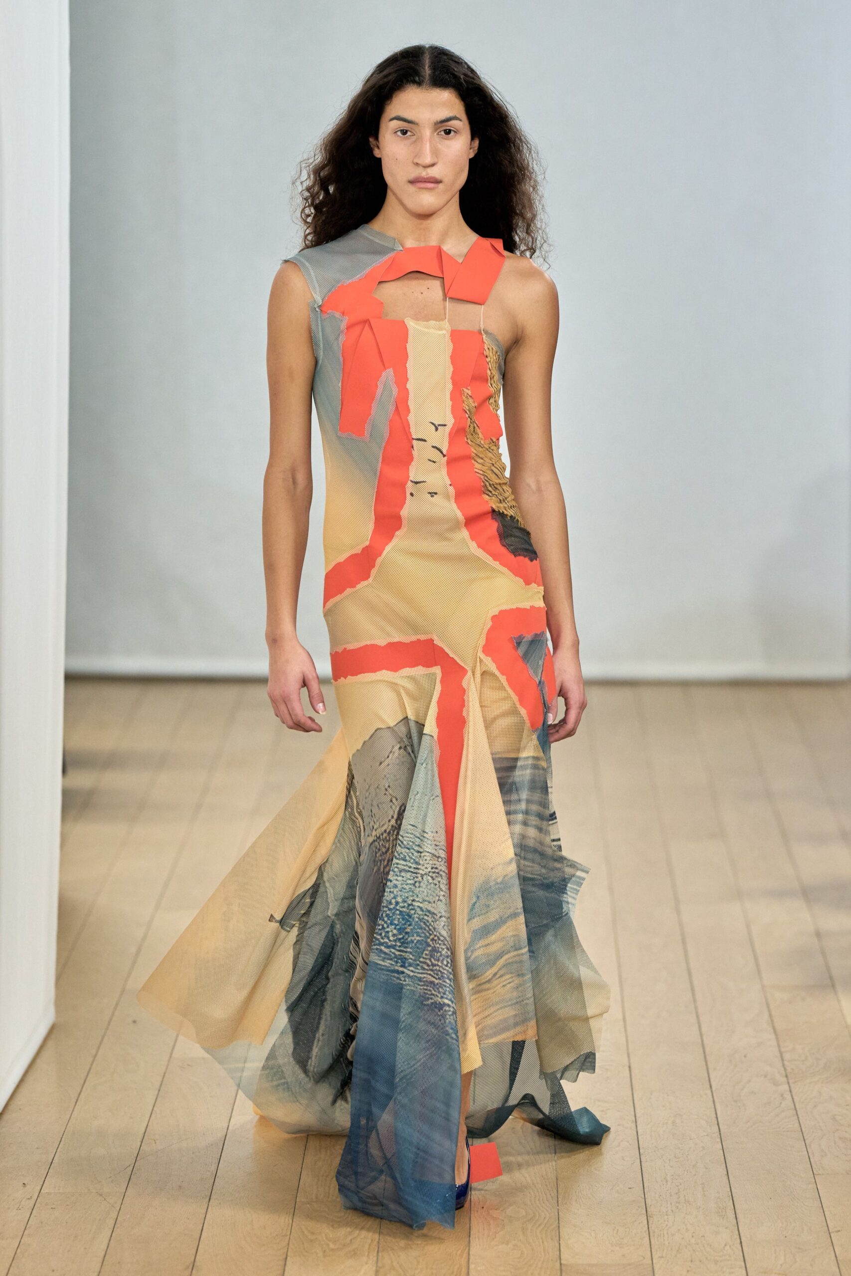 beige silk sleeveless gown