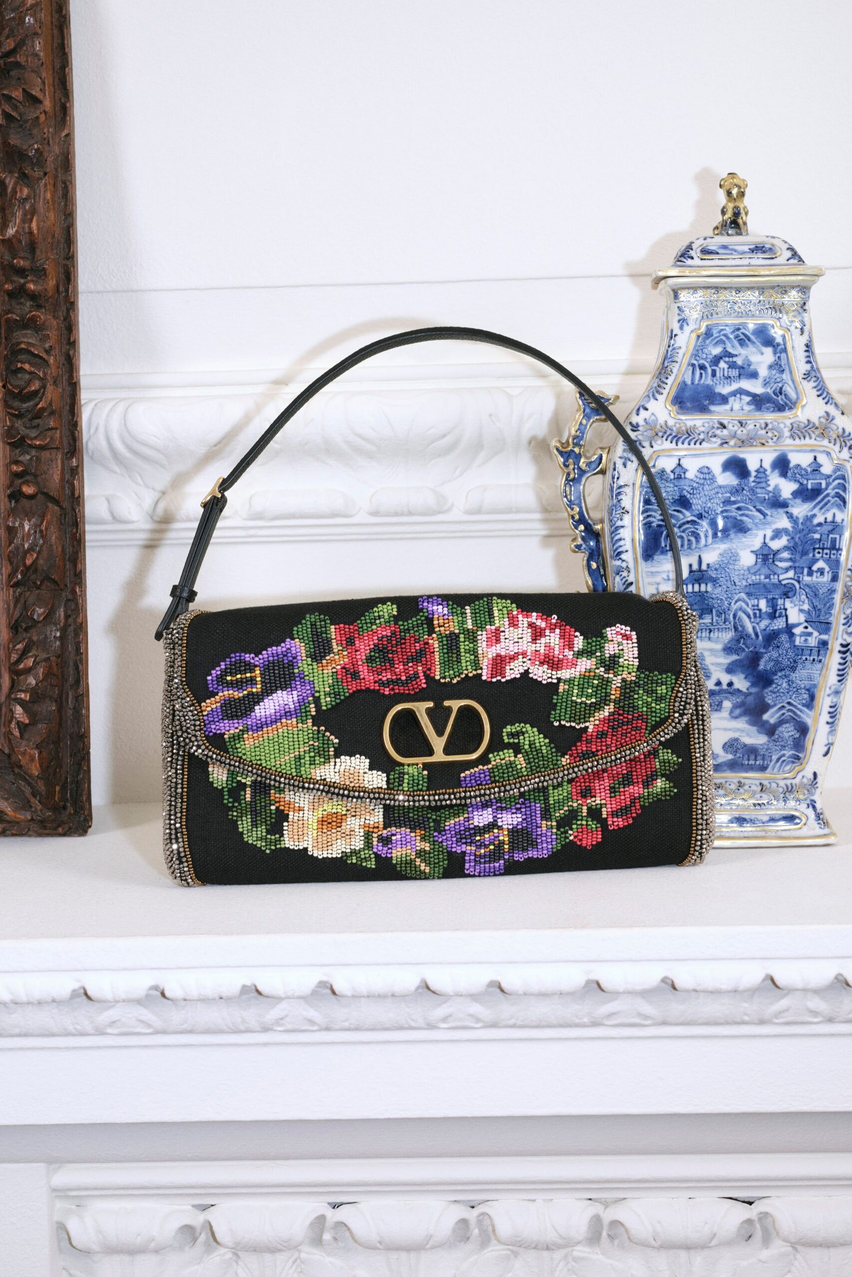 black embroidered handbag