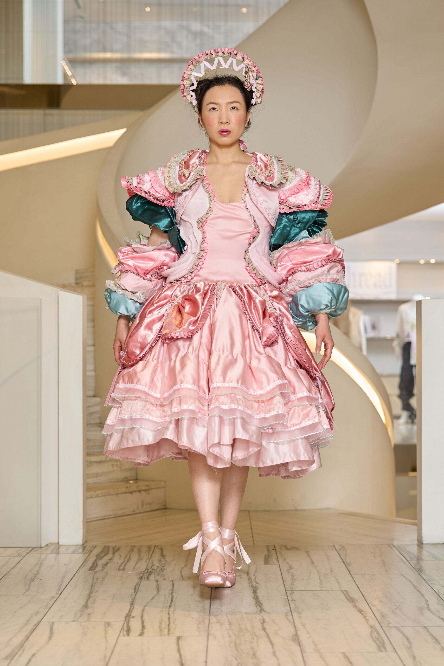 multi silk long-sleeve structured ruffled jacket