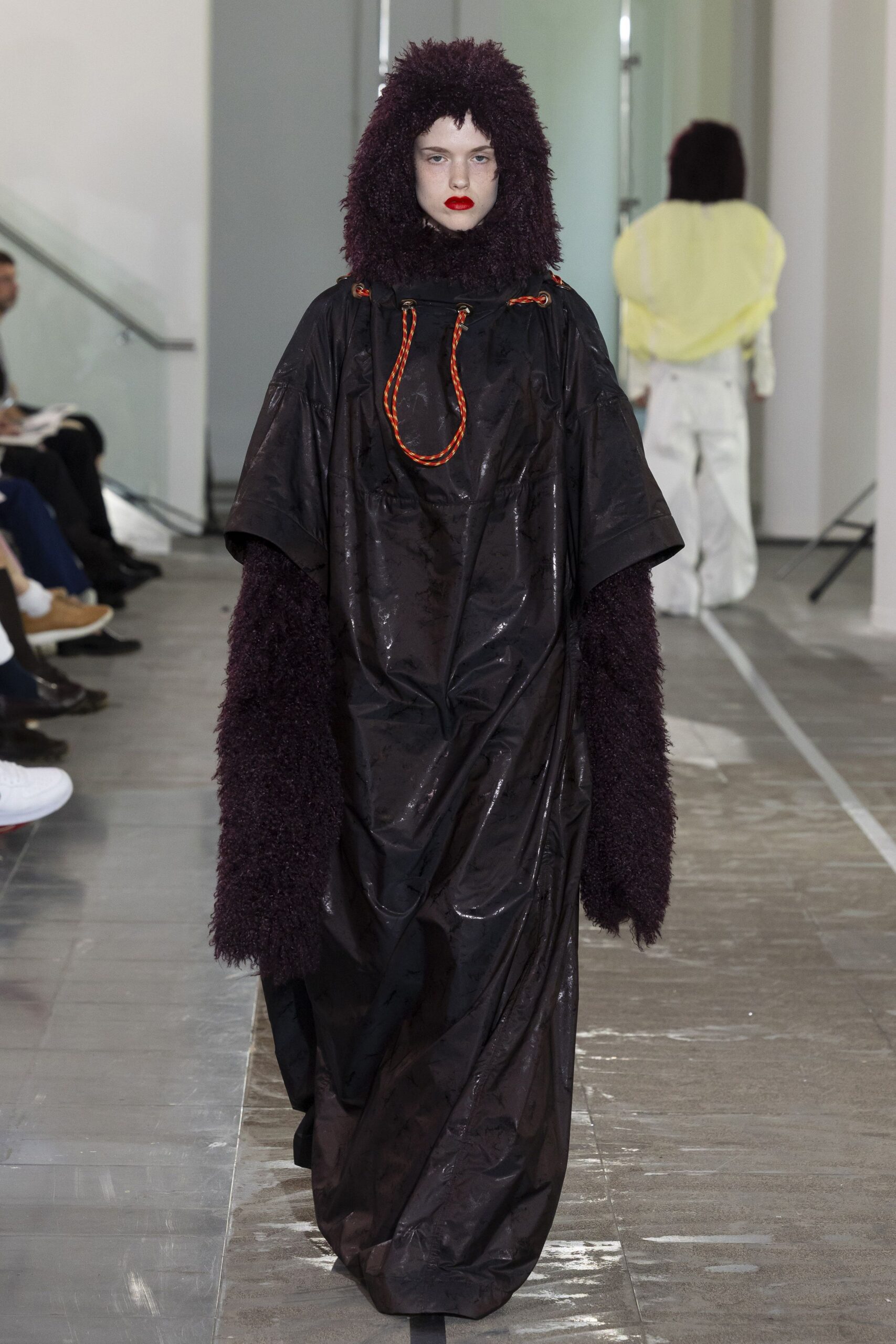black purple faux-fur coat