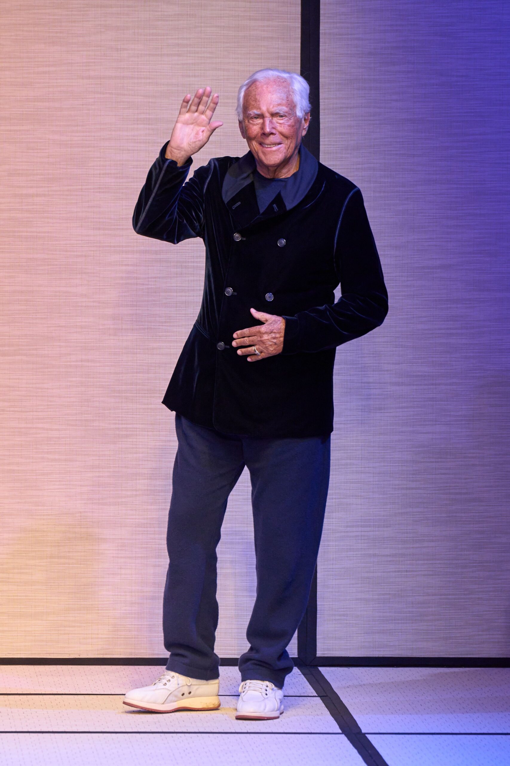black velvet jacket with blue pants