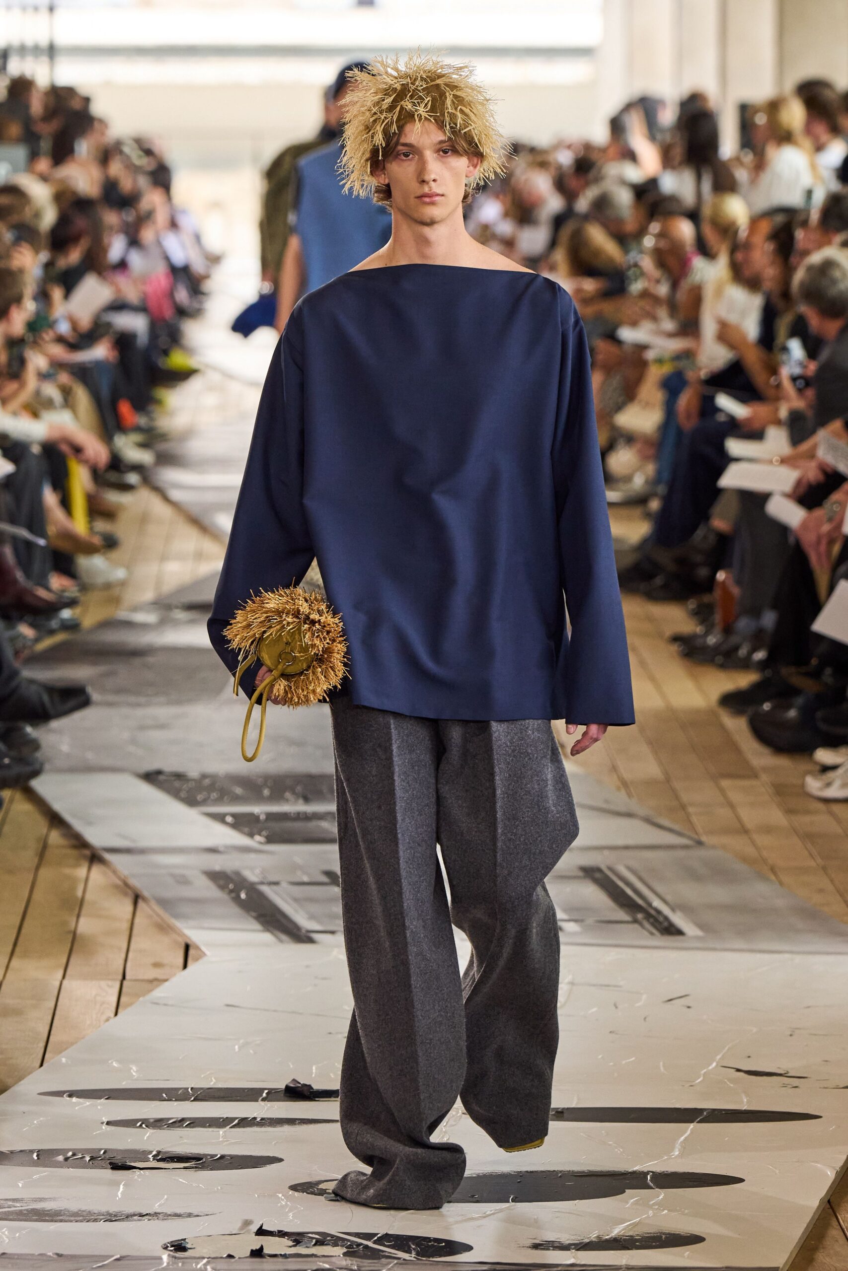 blue cotton long-sleeve relaxed top