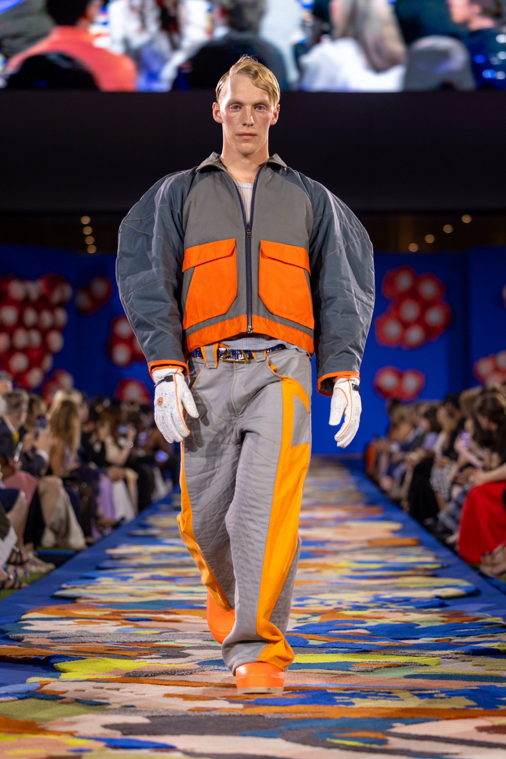 gray and orange relaxed jacket and pants