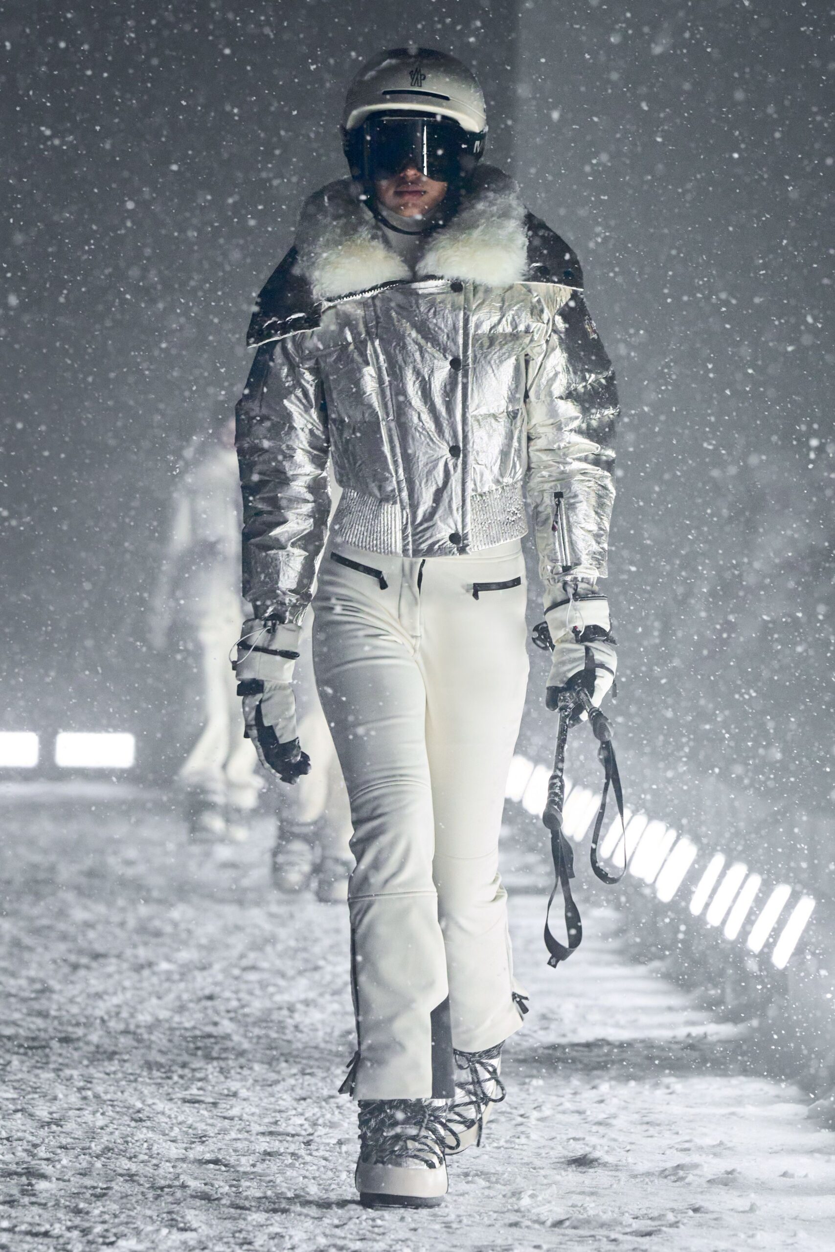 gray metallic long-sleeve collared fitted zippered shiny jacket