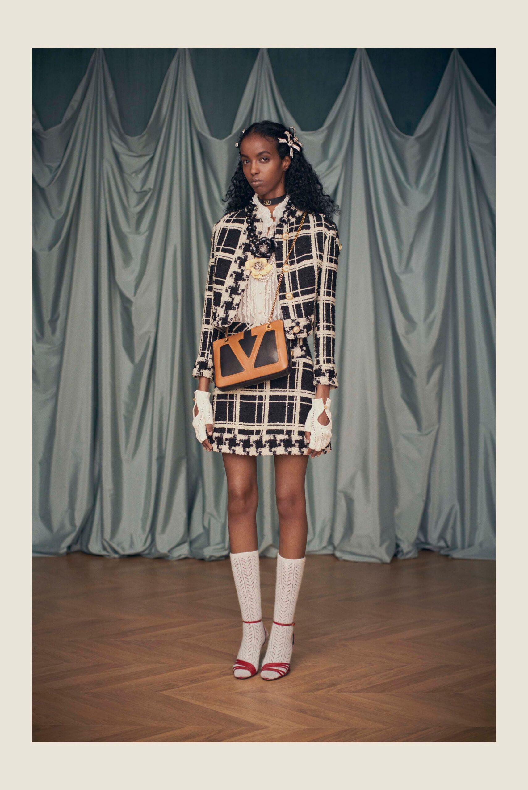 black and white checked mini dress
