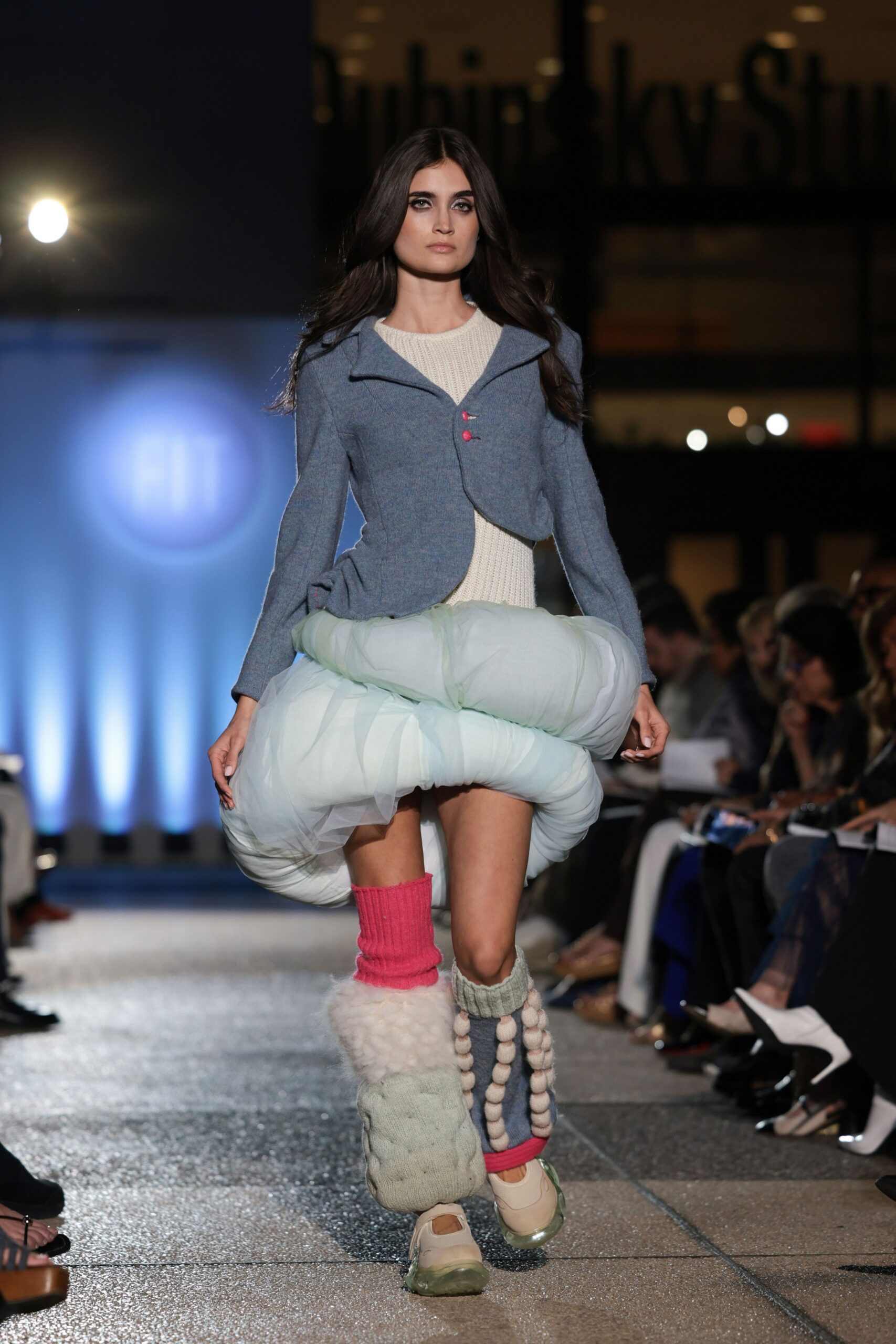 blue jacket white top tulle skirt