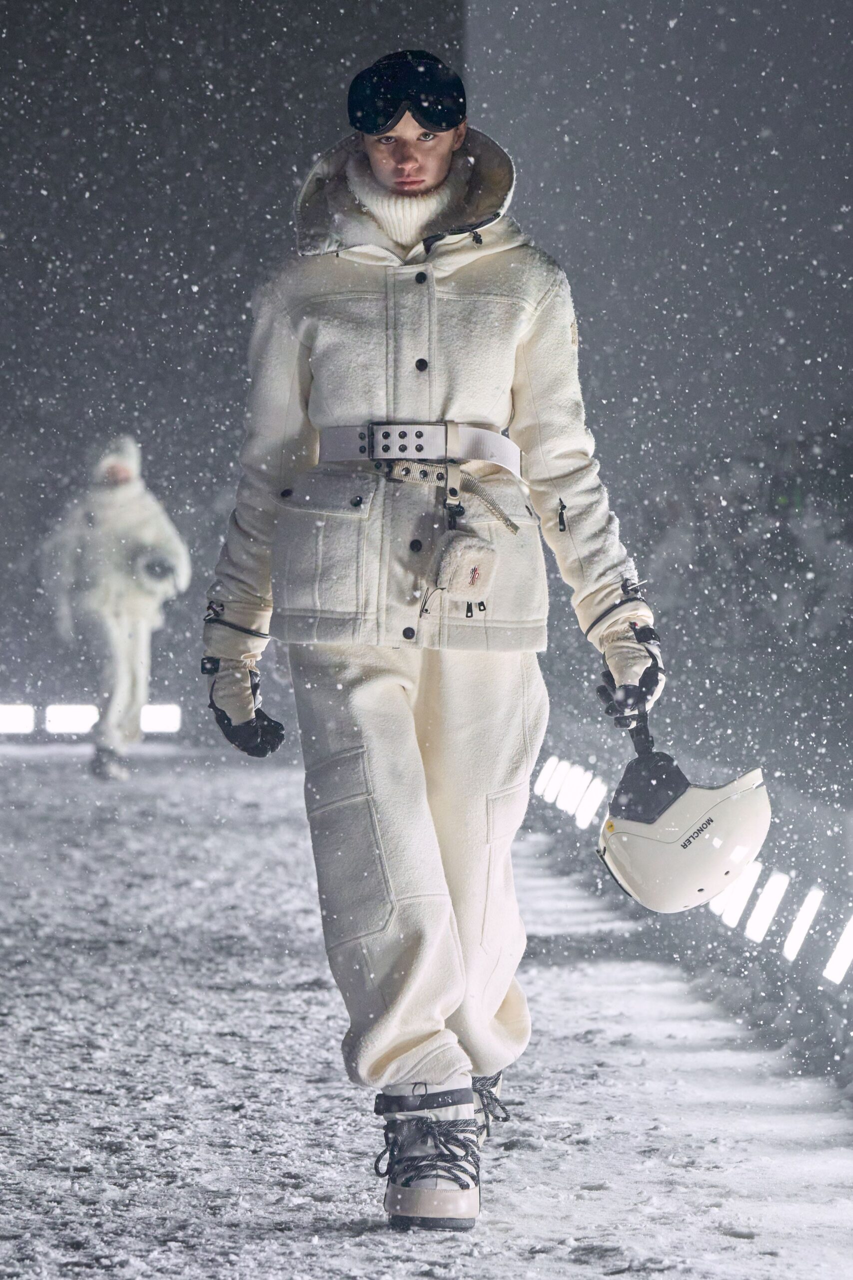 white fitted jacket with relaxed pants