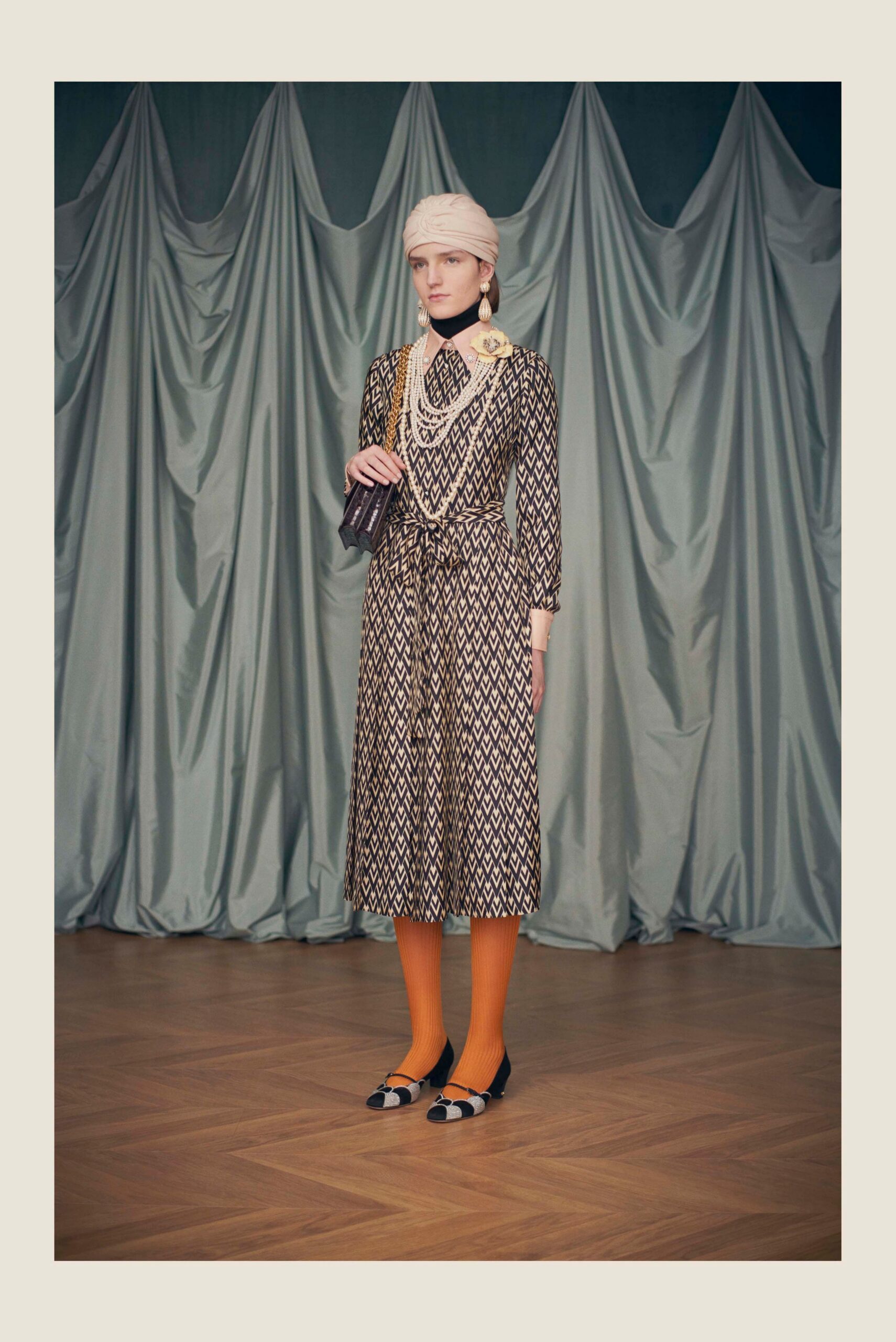 printed midi dress with accessories
