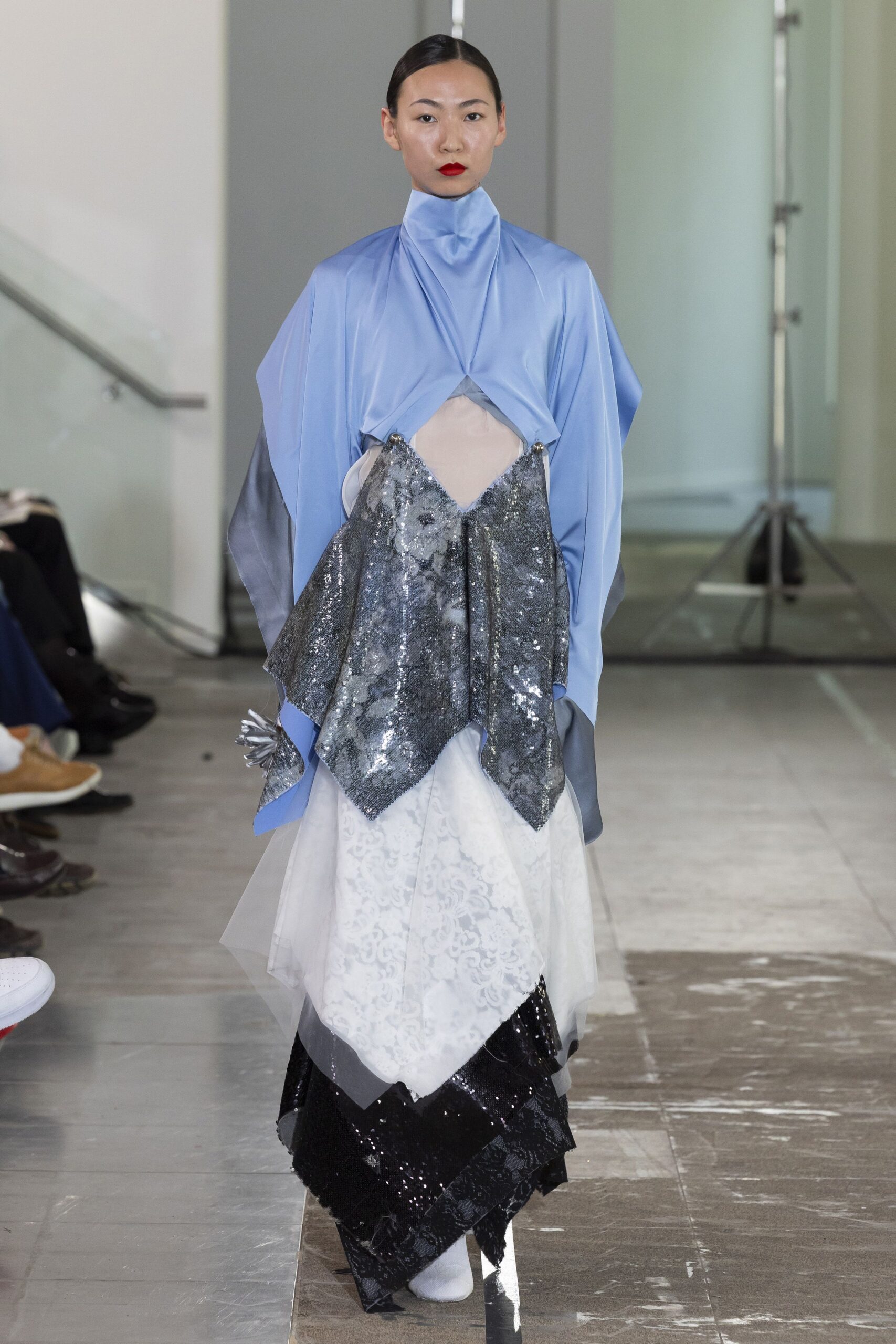 blue and black layered gown