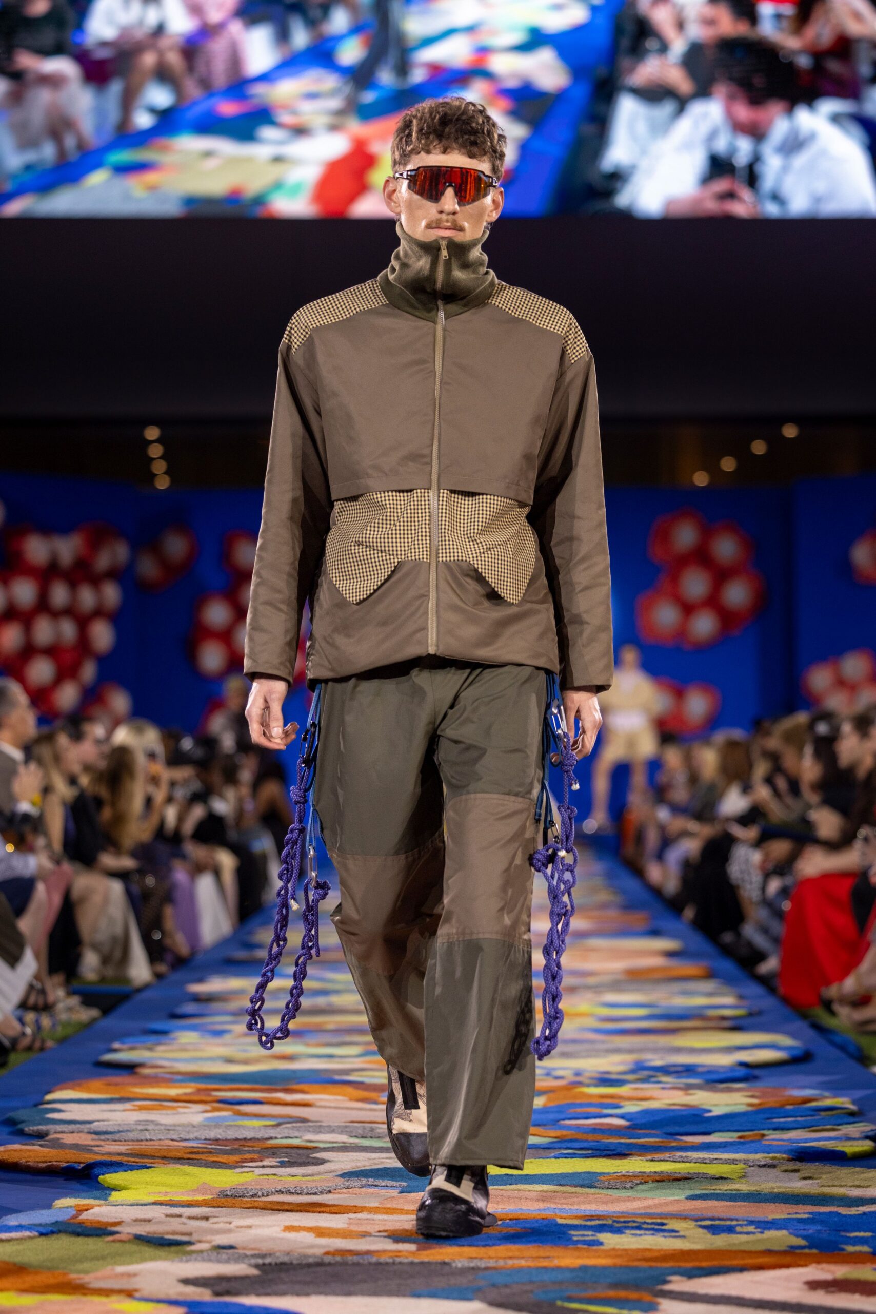 brown cotton jacket with green pants