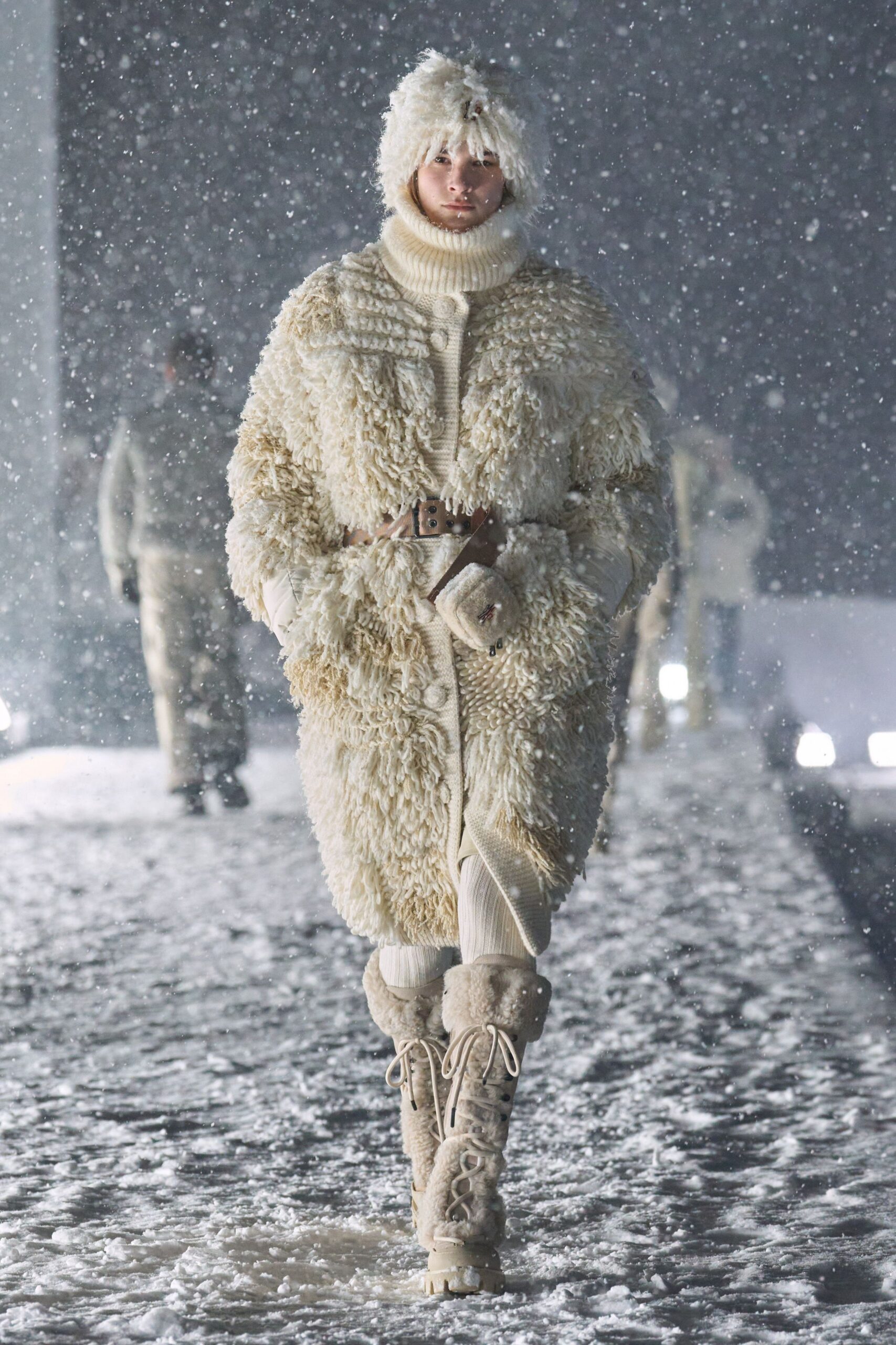 white fur coat with boots