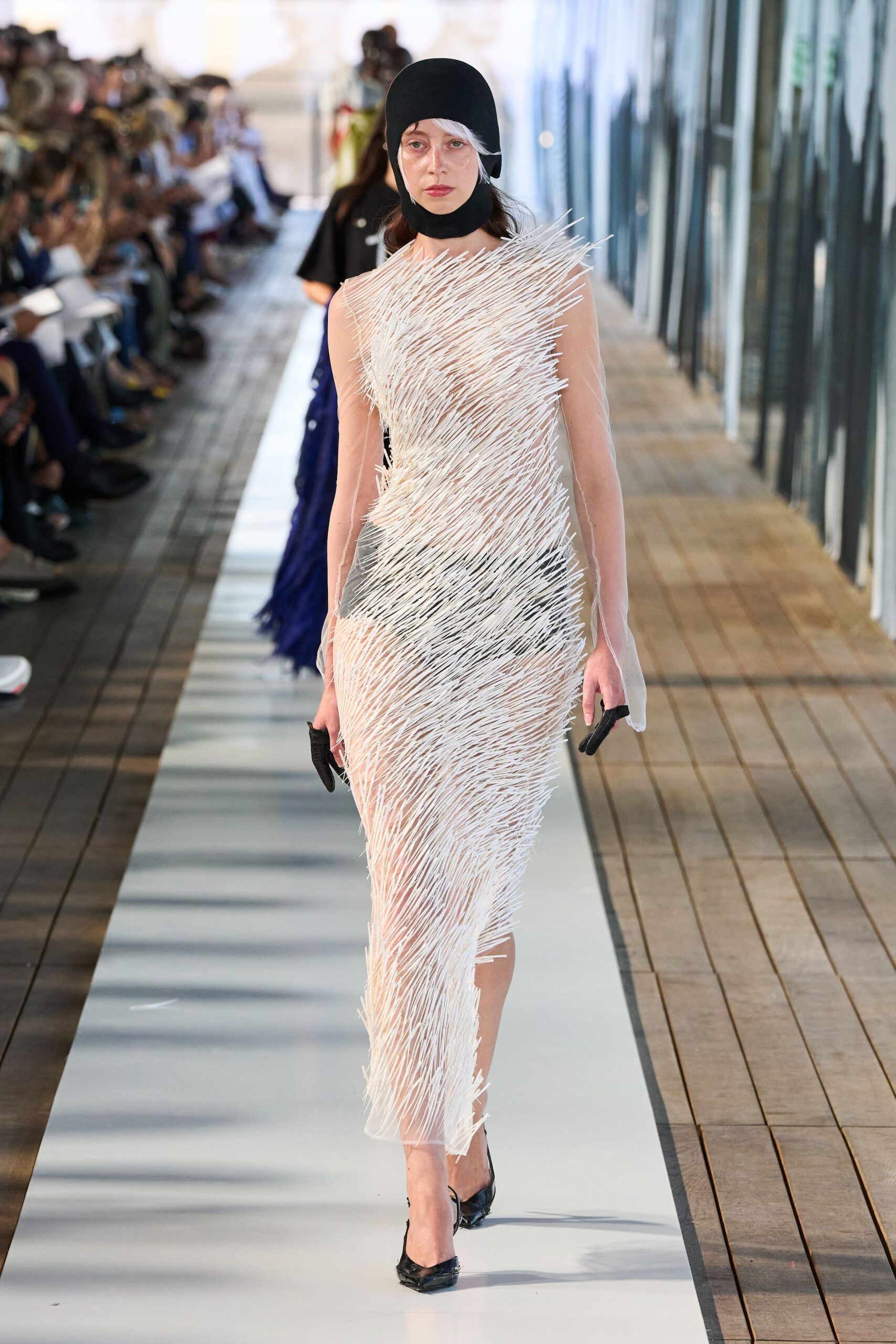 white fringed mesh midi dress
