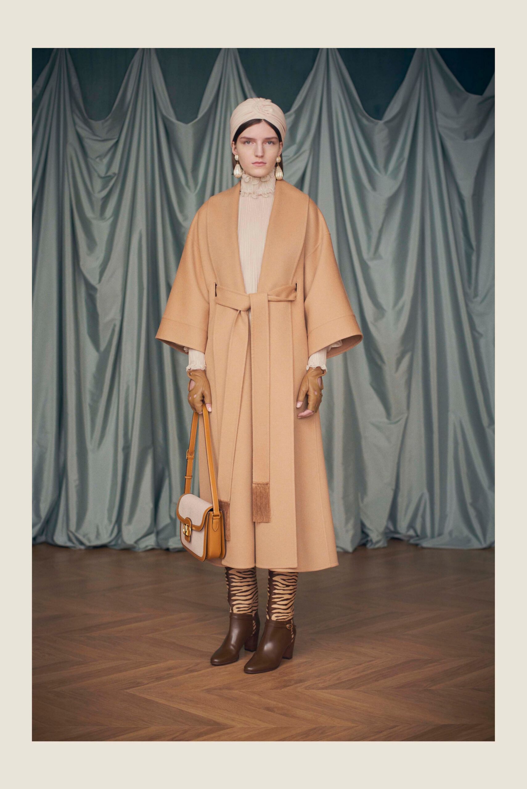 beige wool long-sleeve collared relaxed belted maxi coat