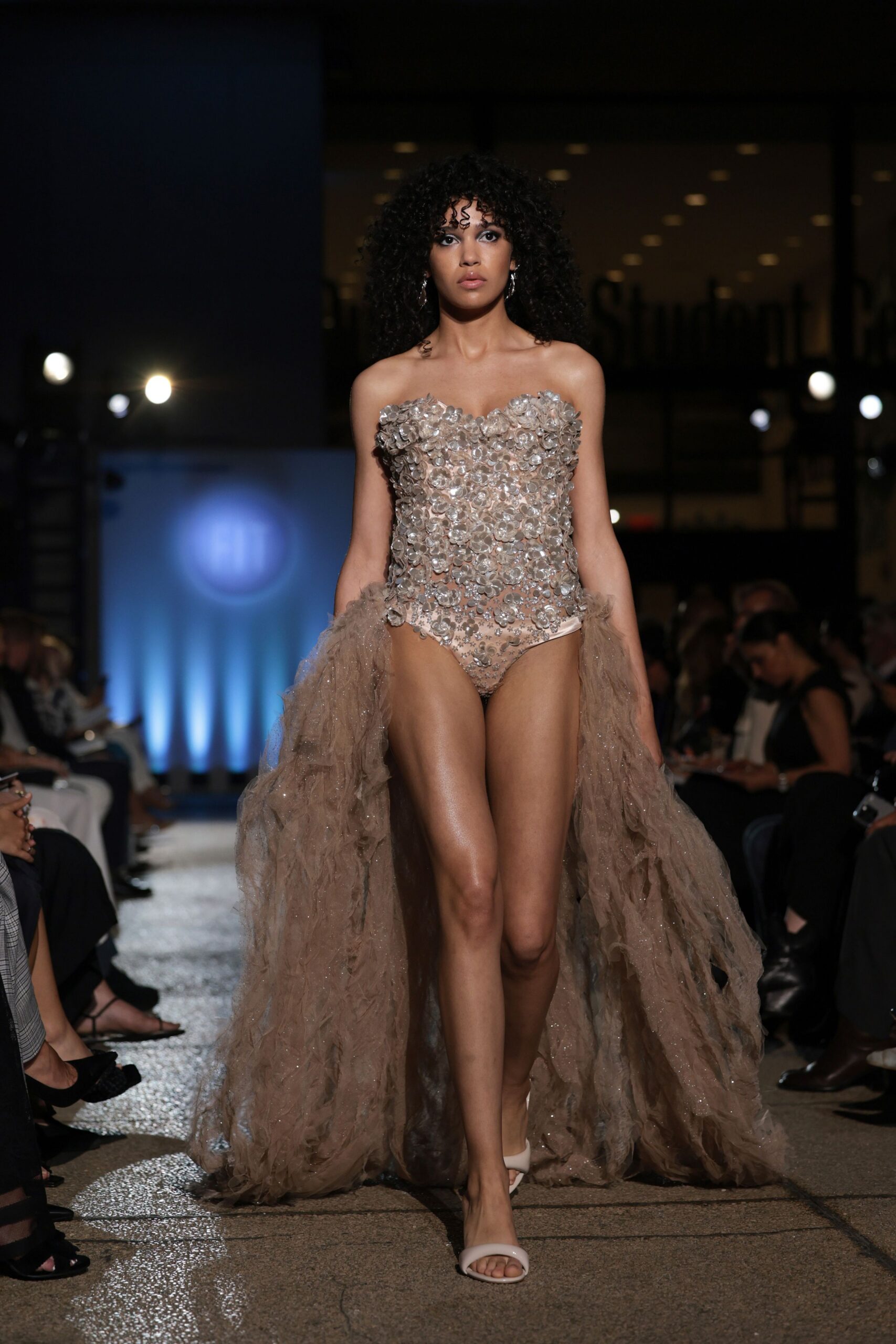 nude beaded bodysuit with cape