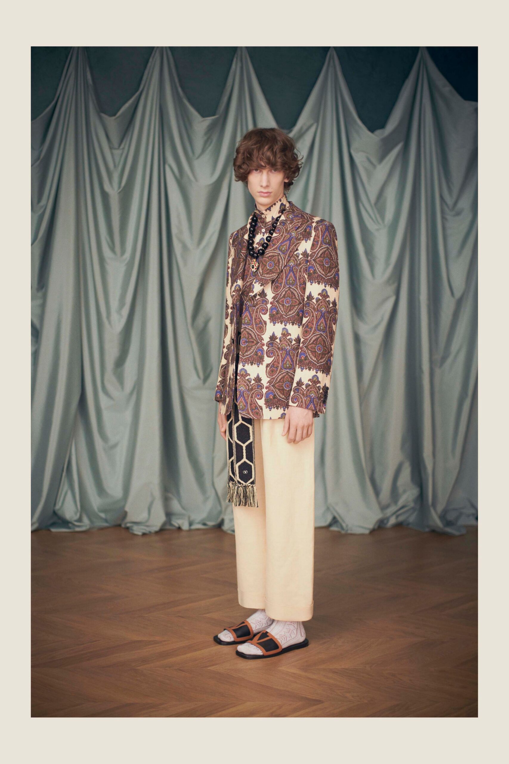 multi silk long-sleeve collared tailored printed blazer