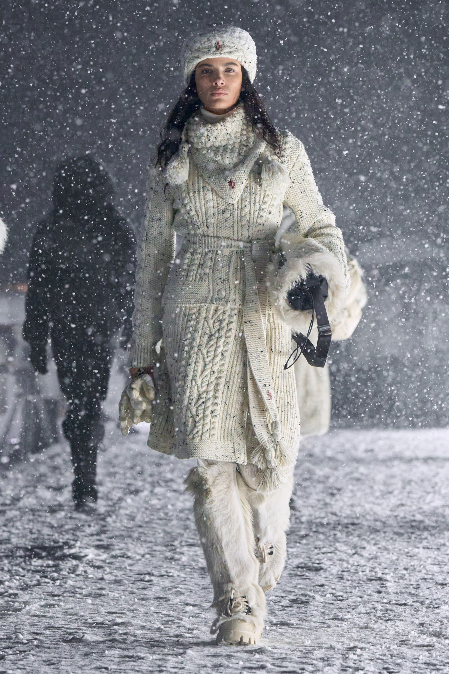 white wool long-sleeve collared fitted belted midi coat