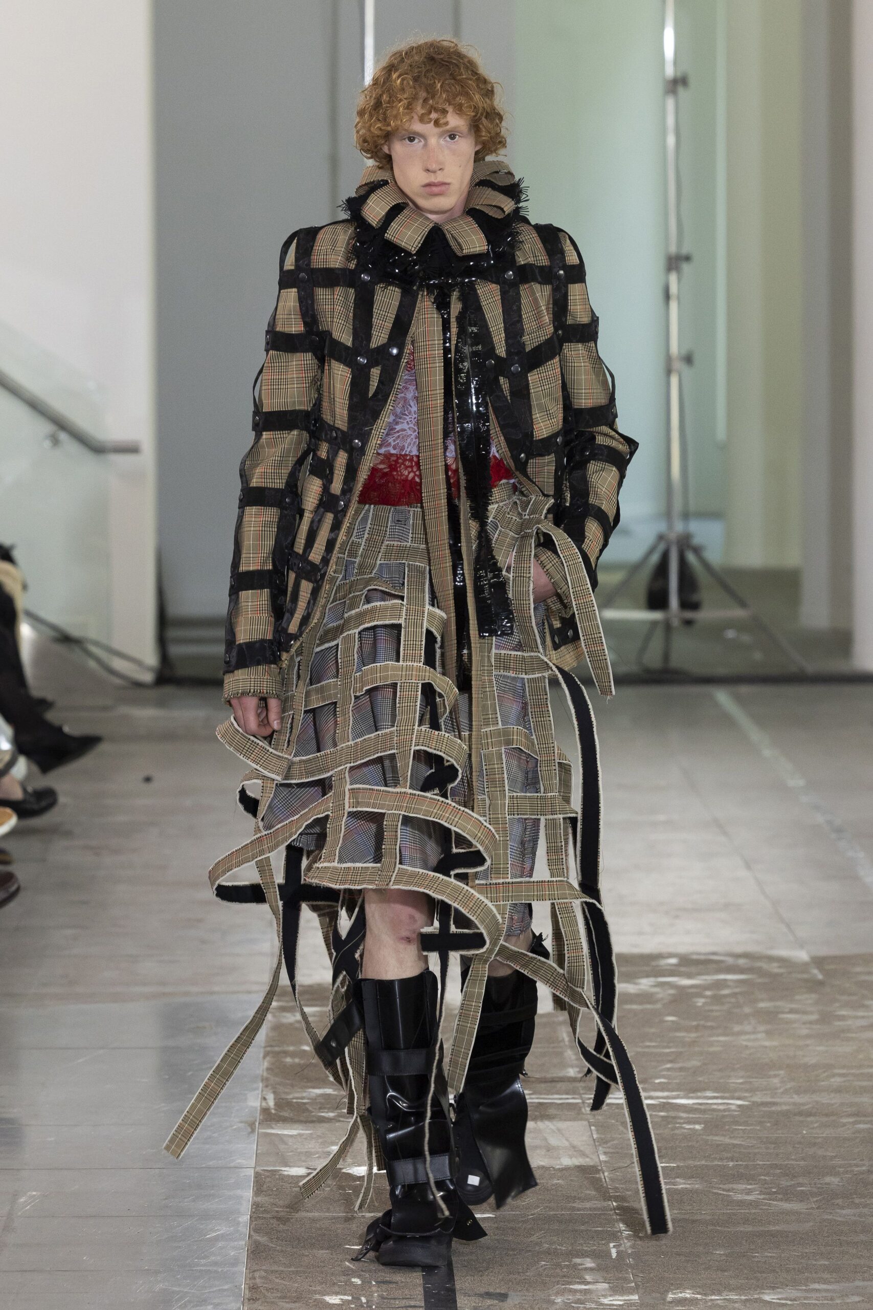 black and beige layered coat