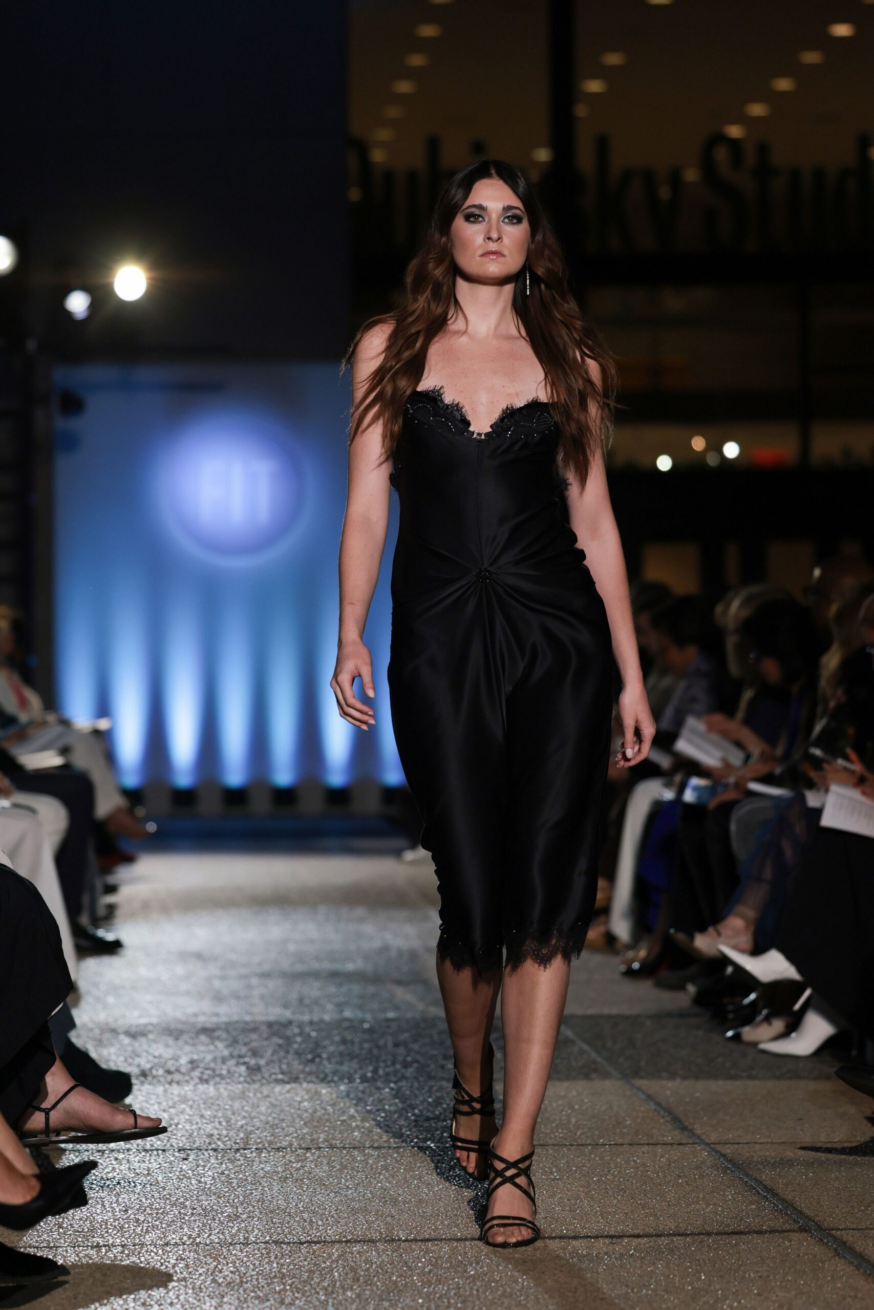 black silk fitted midi dress