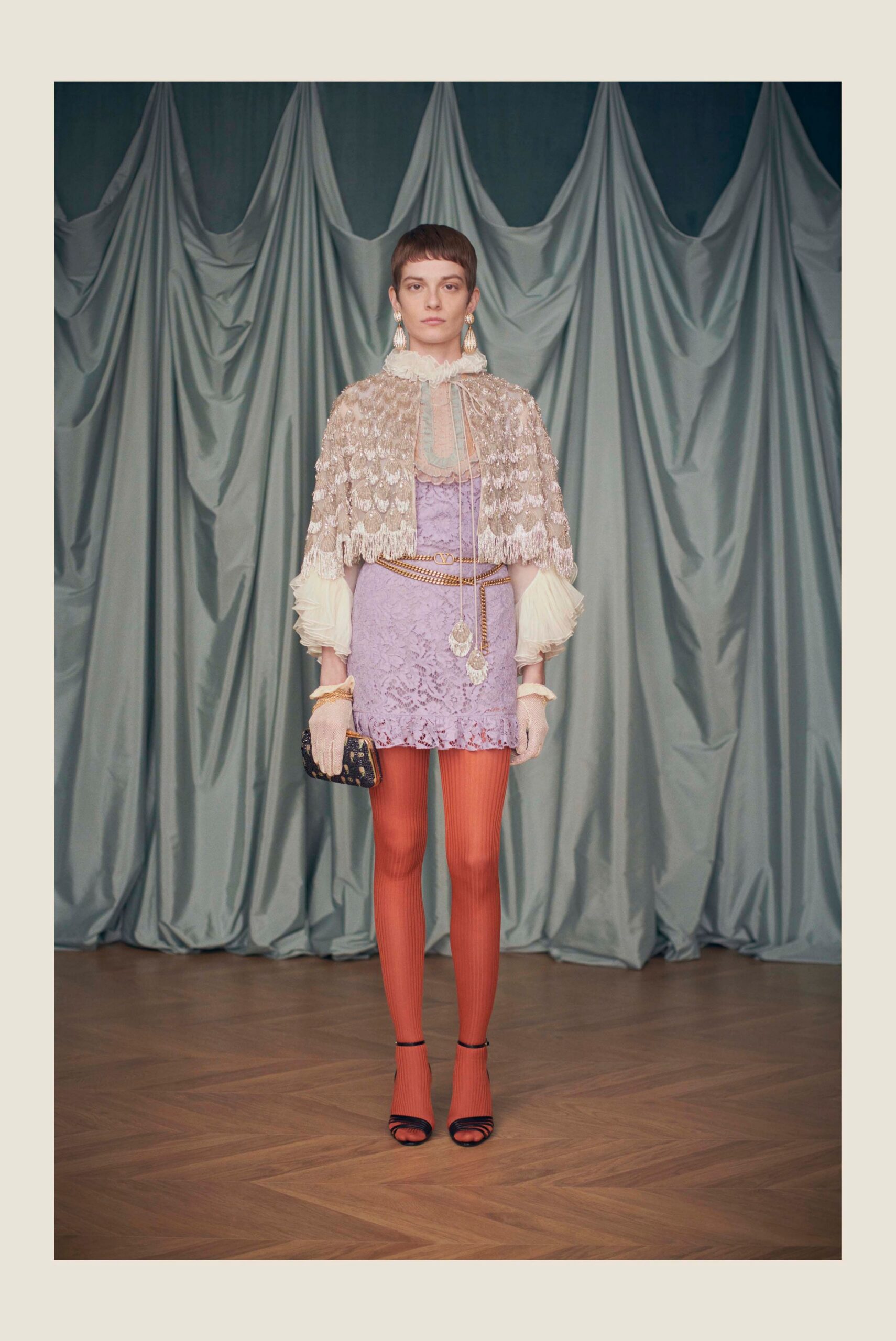 beige lace long-sleeve relaxed layered jacket