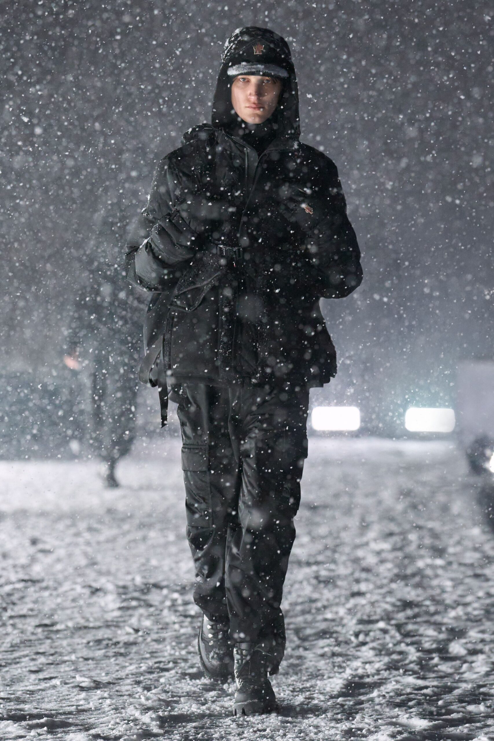 black relaxed jacket and cargo pants