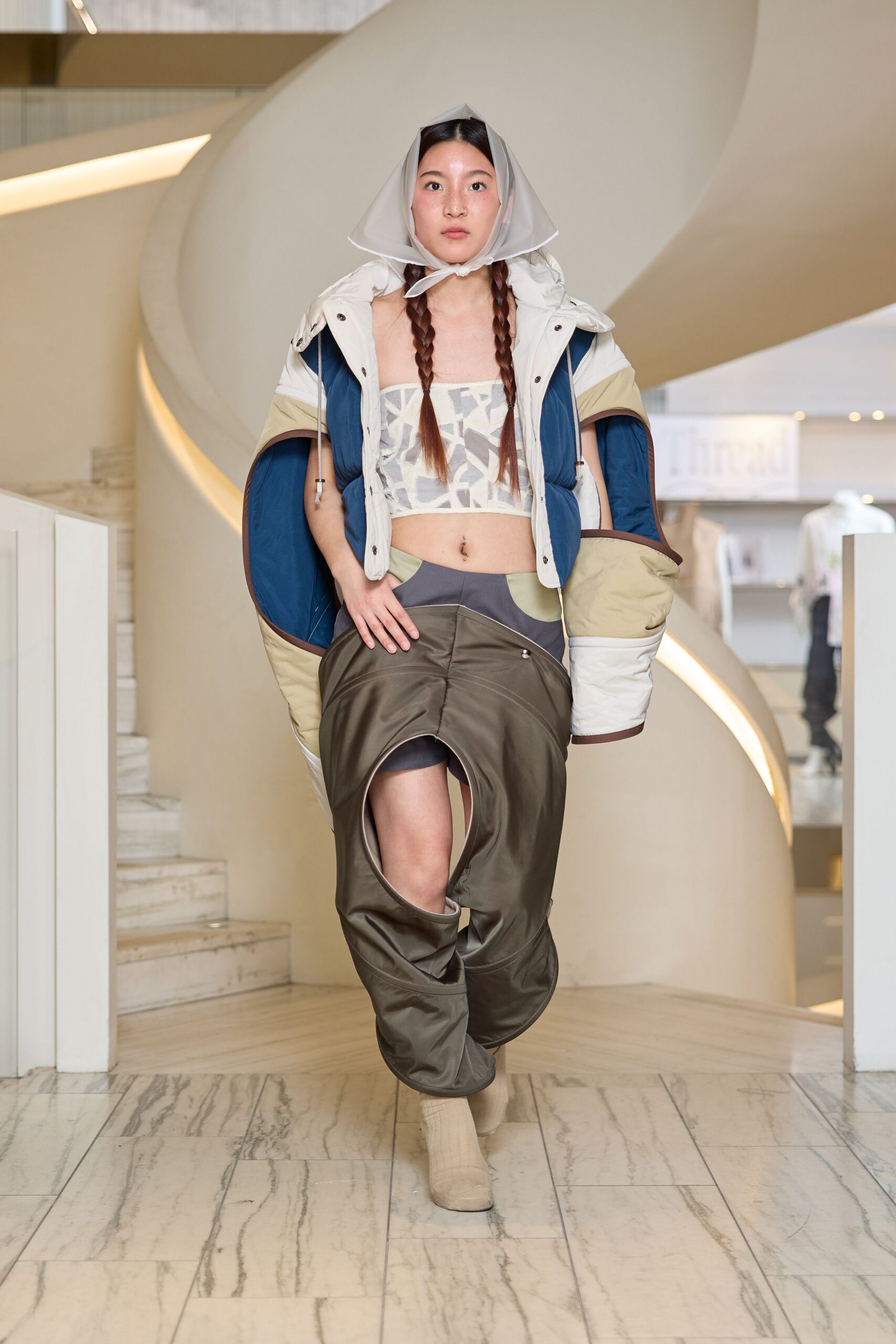 oversized blue beige jacket with fitted top