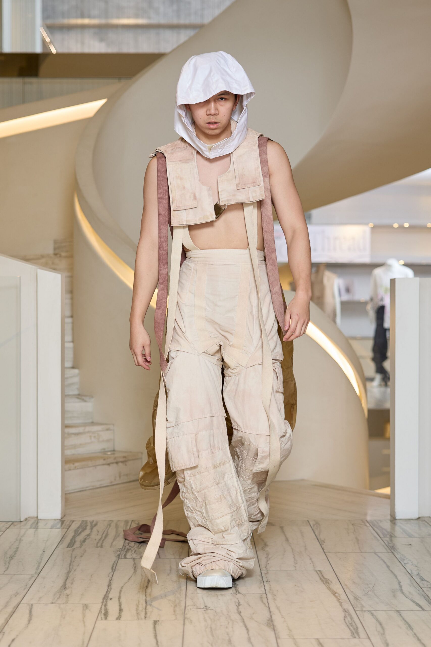 beige cotton sleeveless relaxed zippered pockets jumpsuit