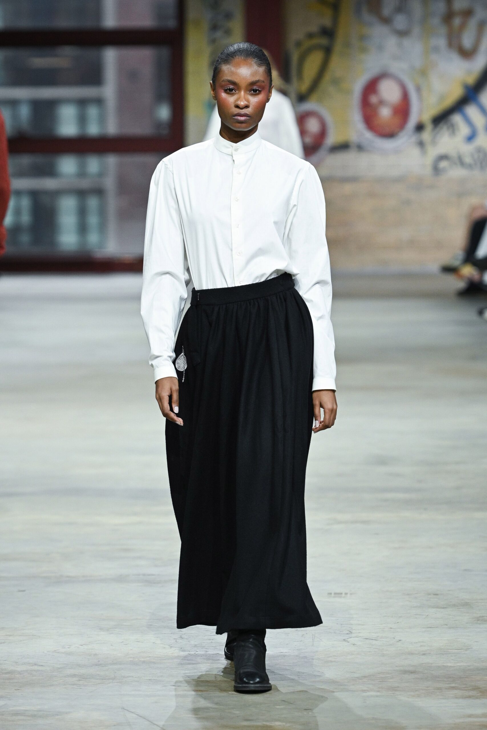 black cotton relaxed a-line maxi skirt