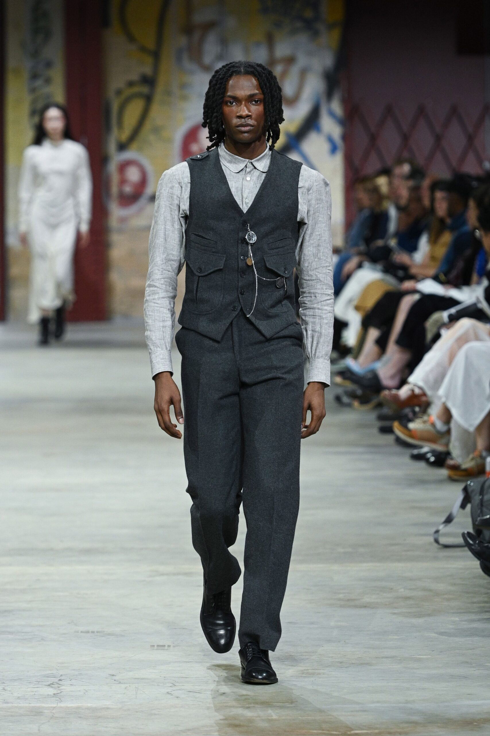 gray wool fitted vest