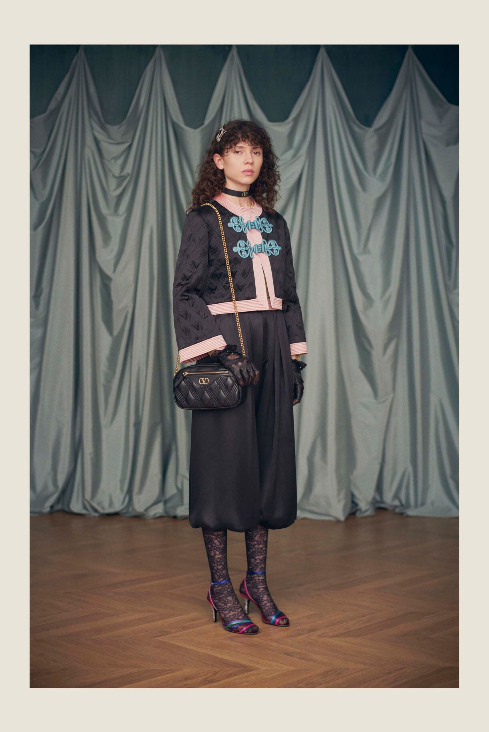 black embroidered top with culottes