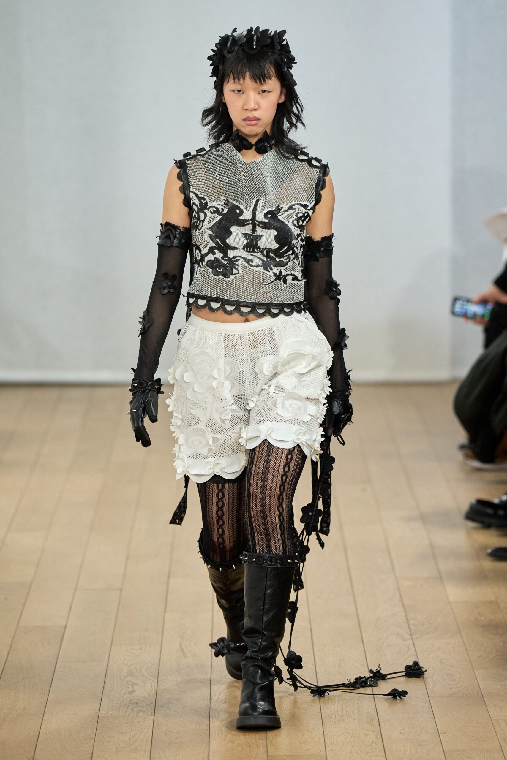 black and white fitted top with ruffled shorts