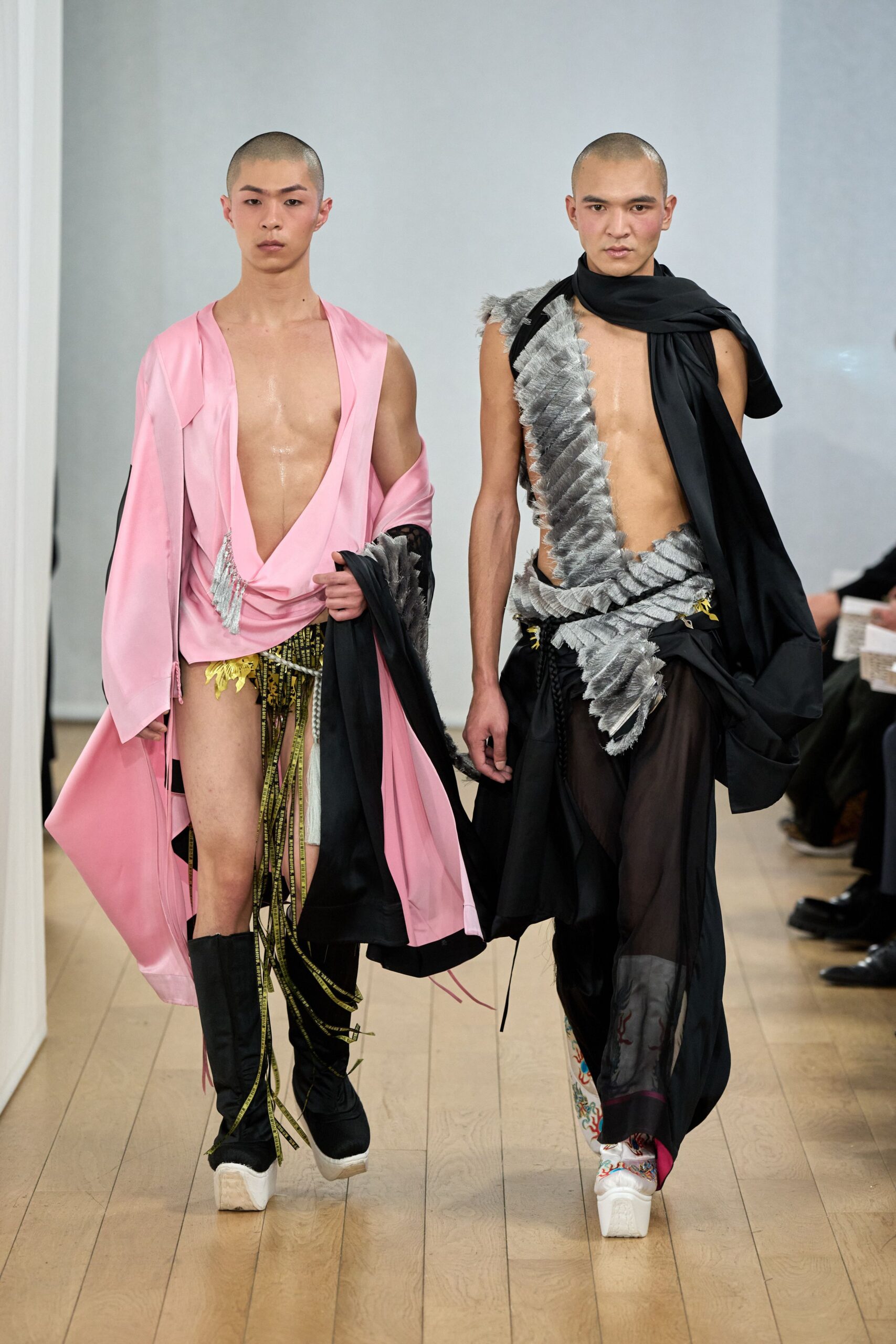 pink silk coat and black gown