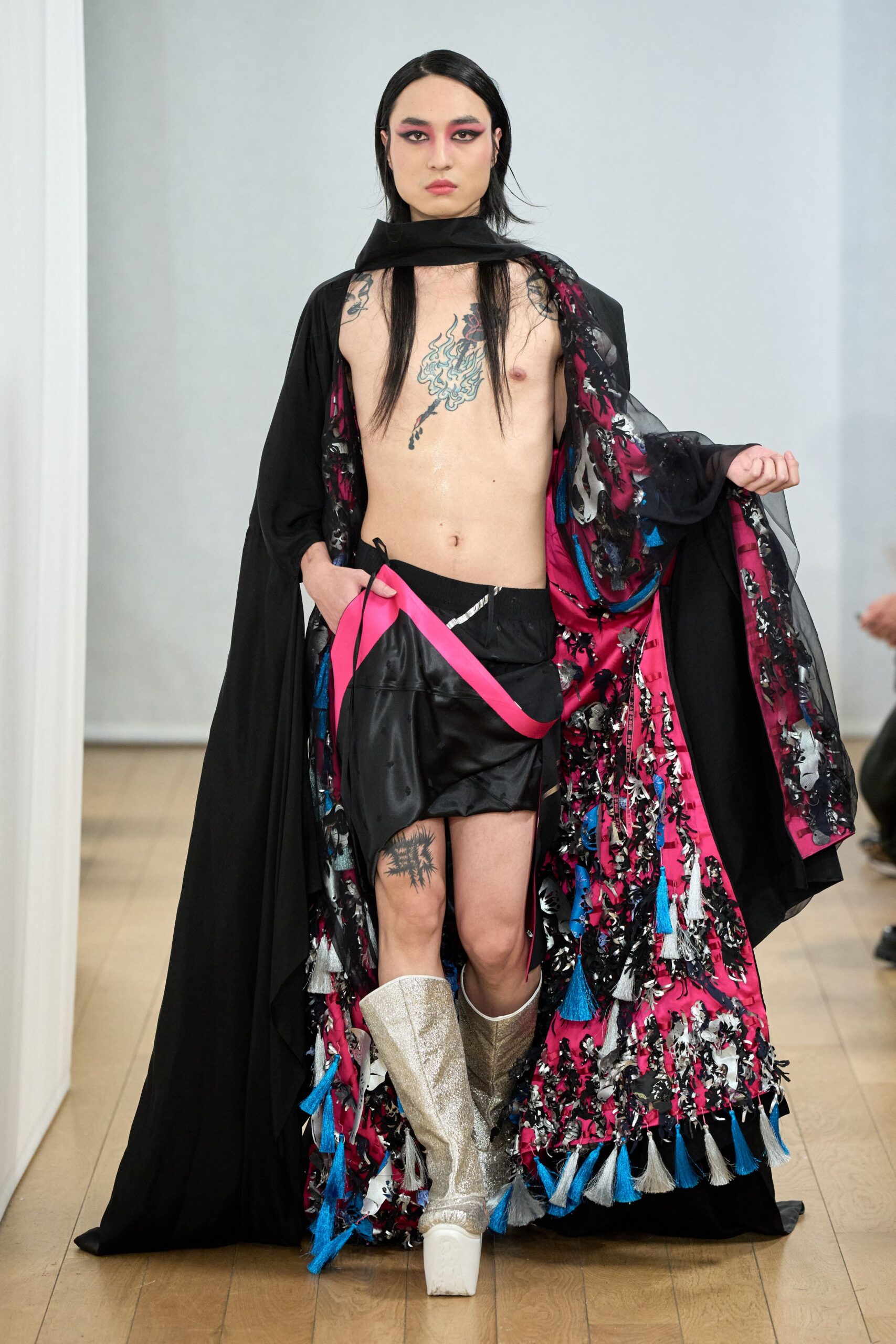 black silk cape and top
