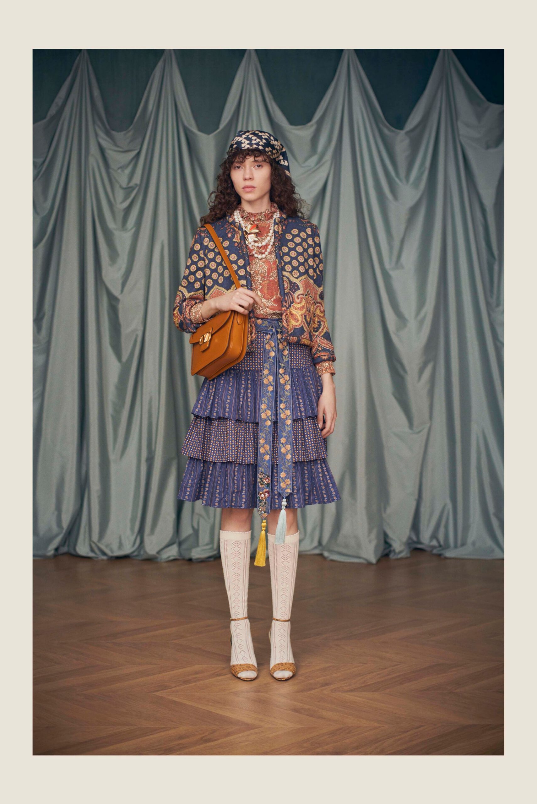 multi silk long-sleeve collared relaxed printed layered blouse