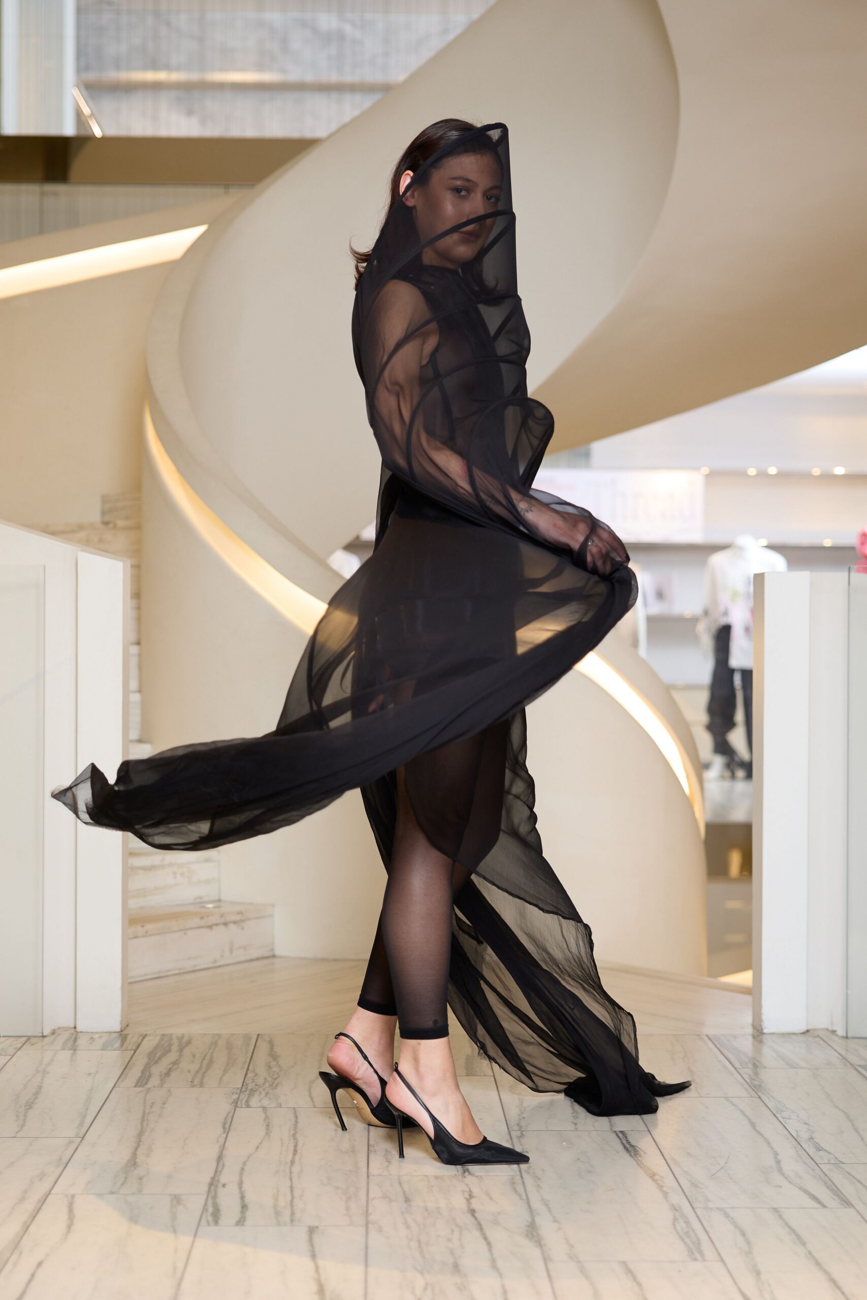 black sheer maxi dress with heels