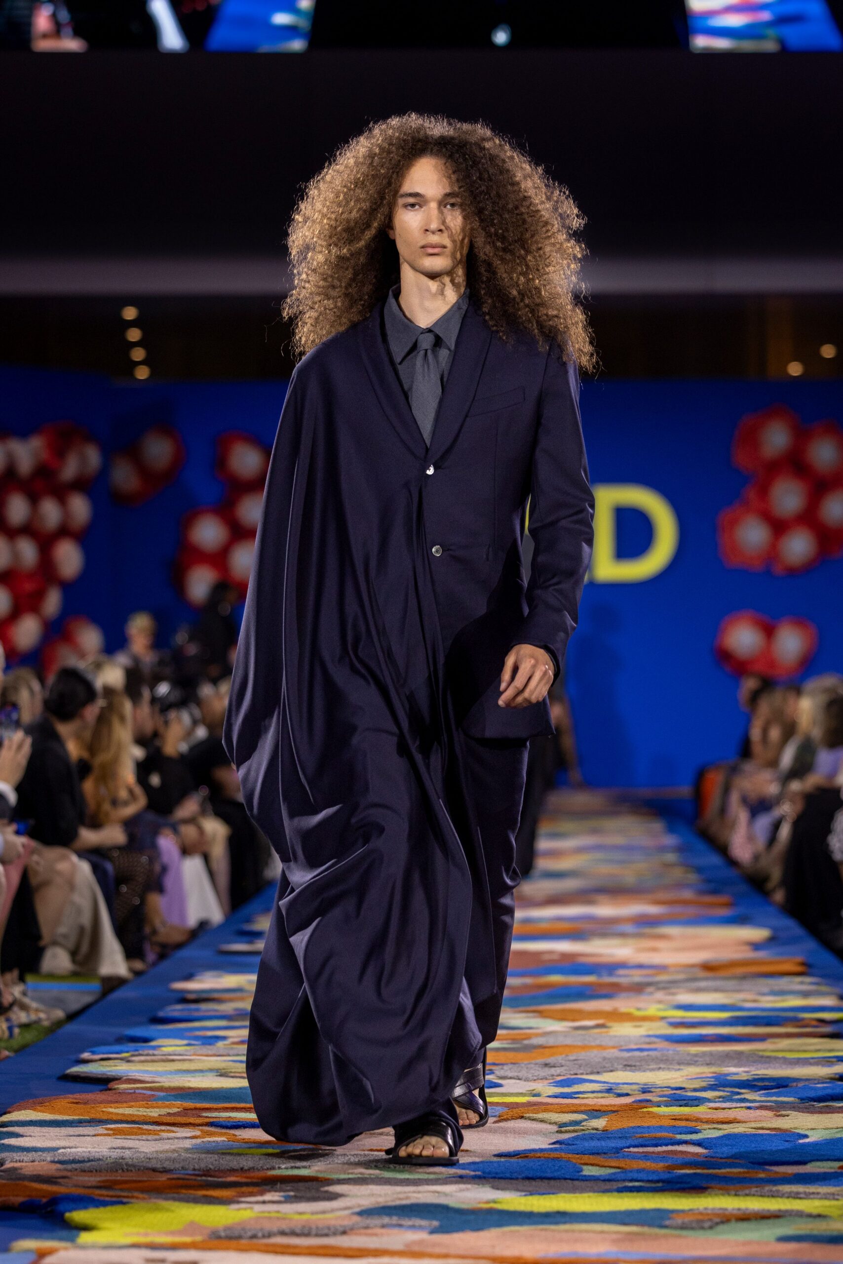 navy silk relaxed suit