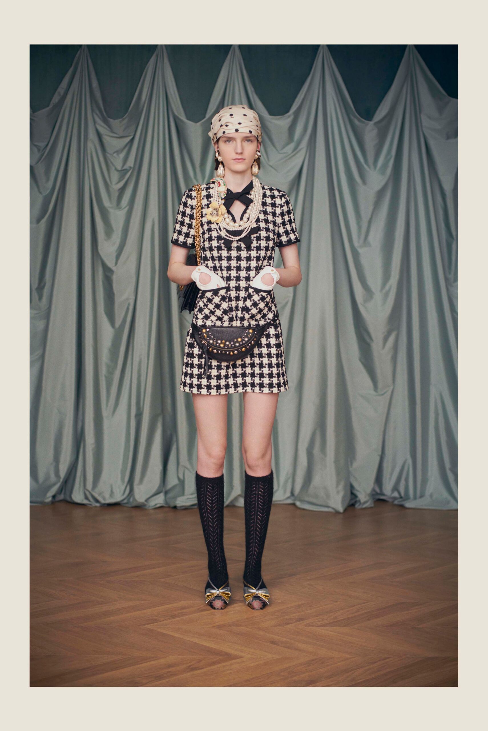black and white checked mini-dress