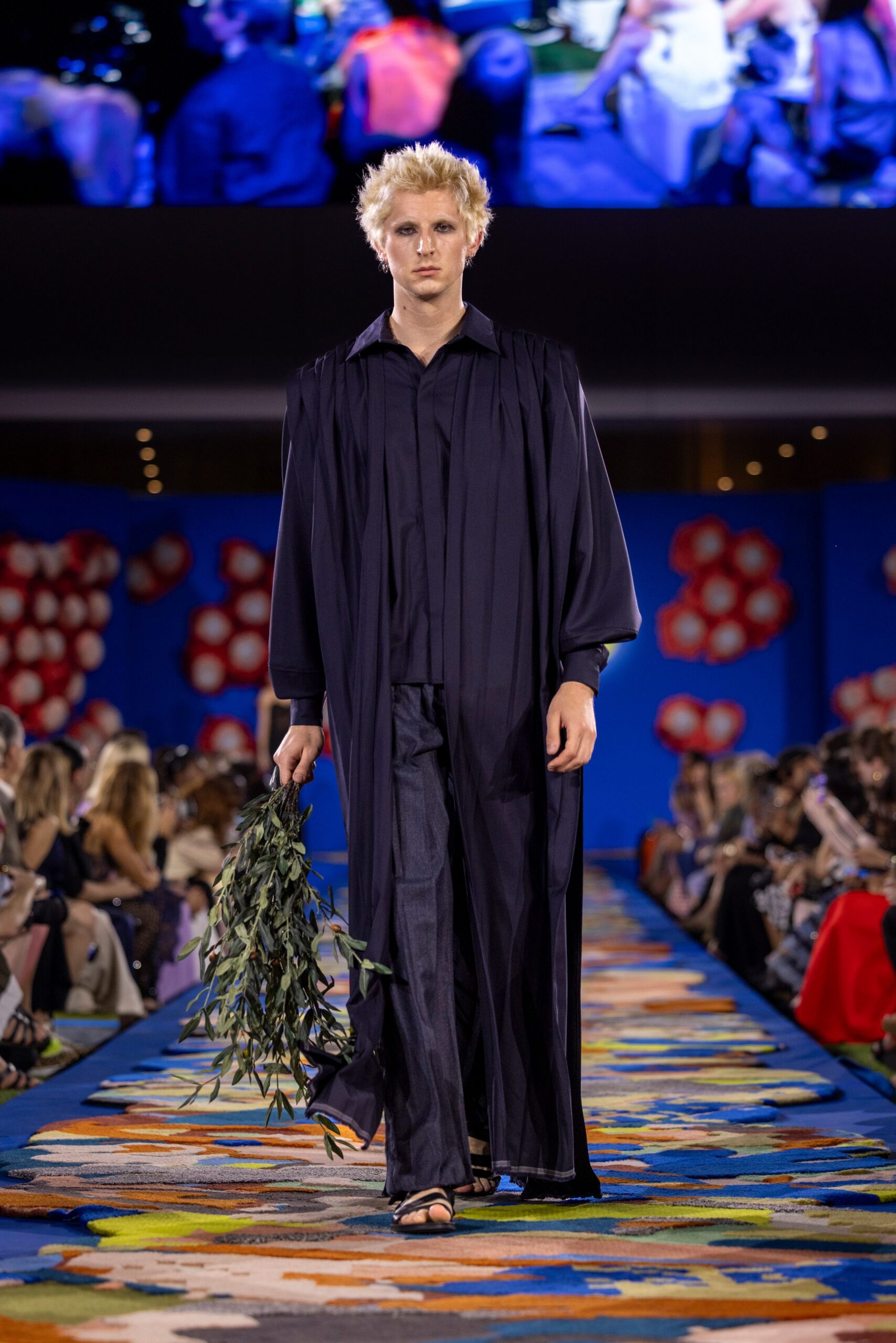 navy coat relaxed pants