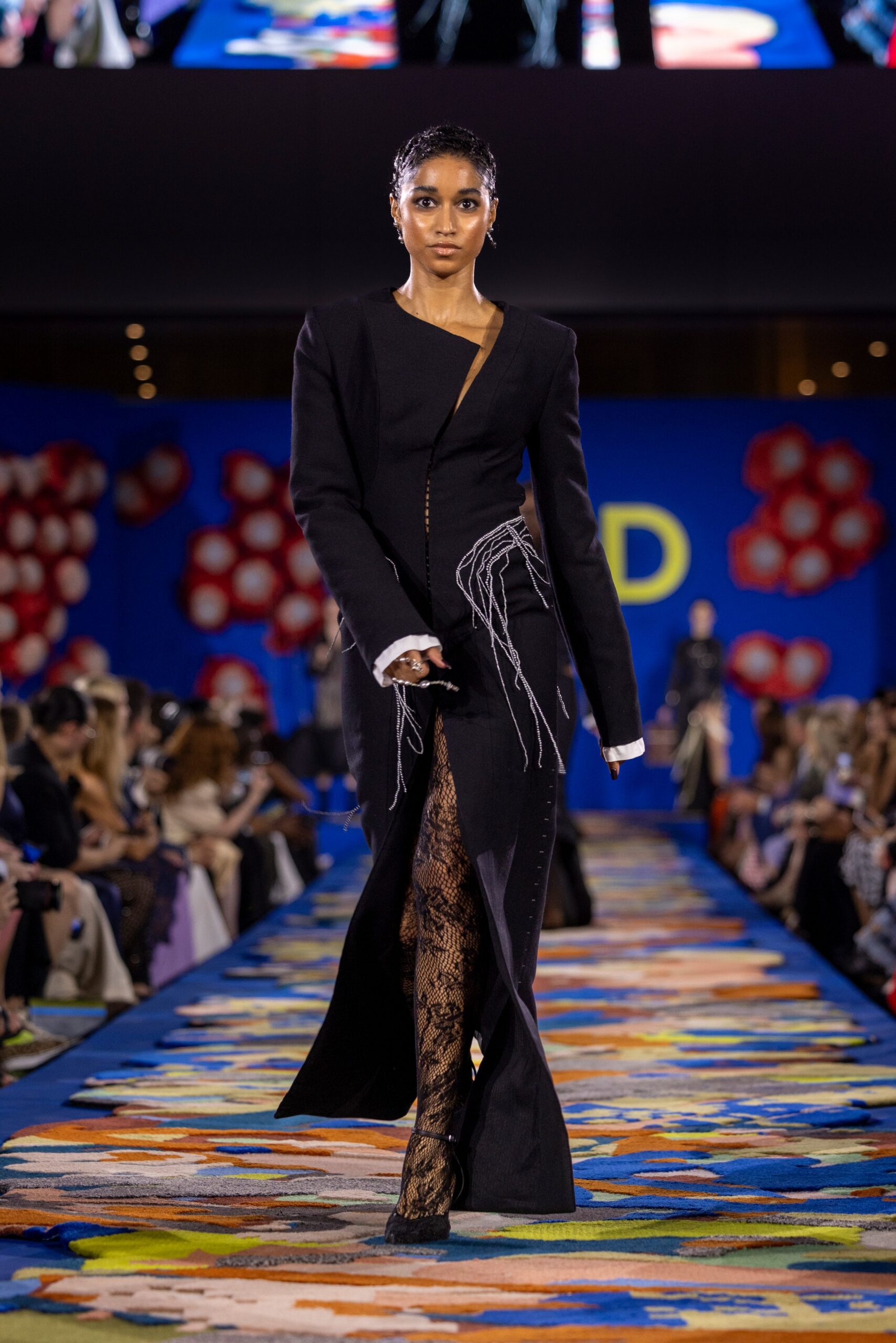 black fitted midi dress with slit