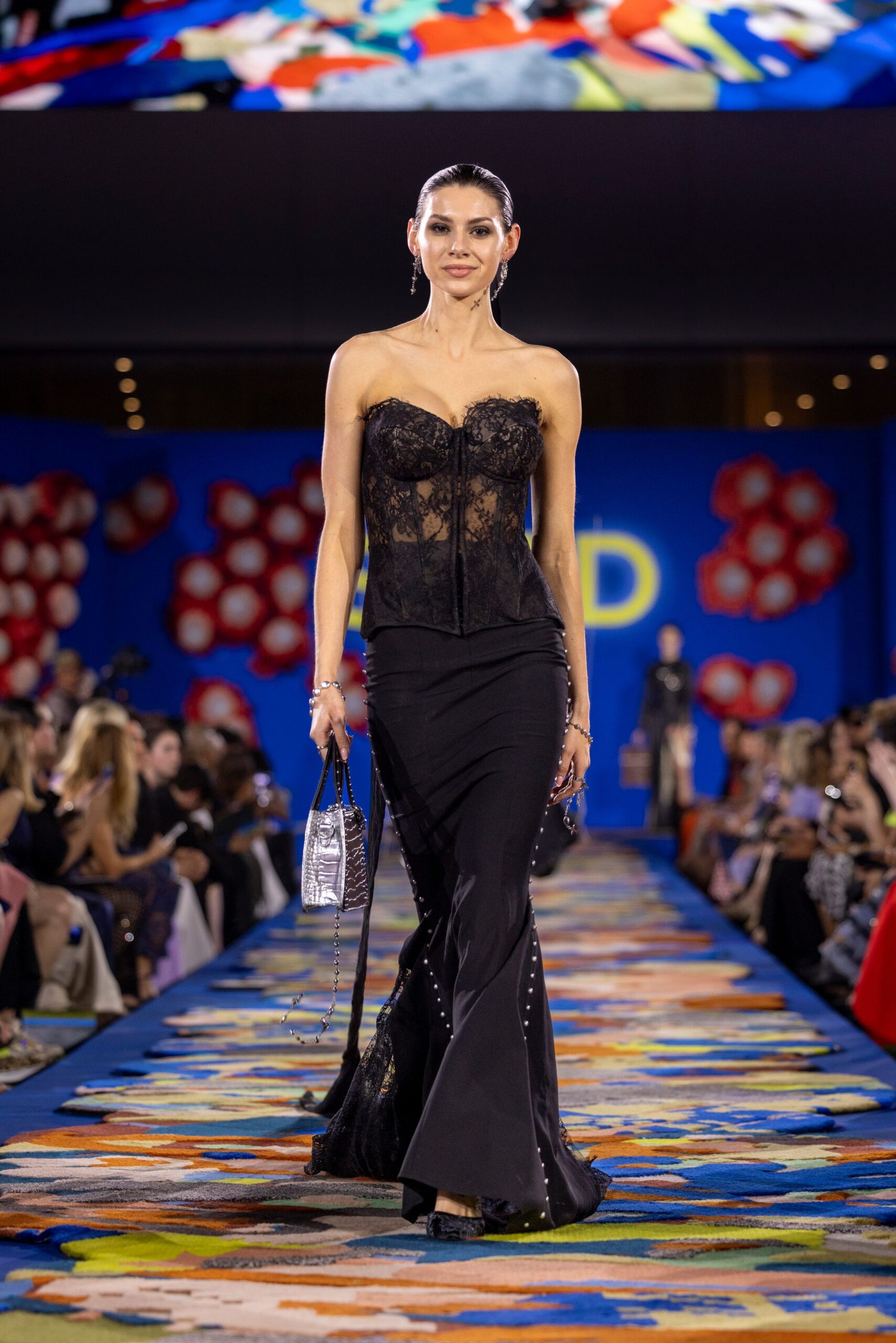 black lace strapless gown