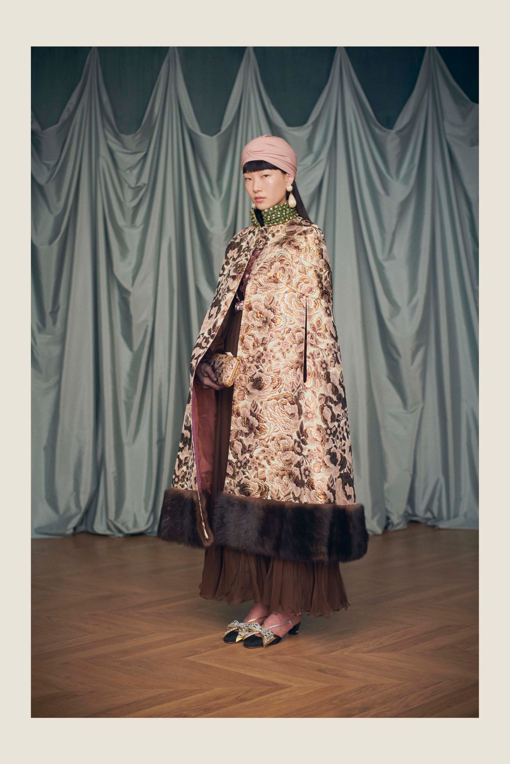 gold silk relaxed embroidered layered cape