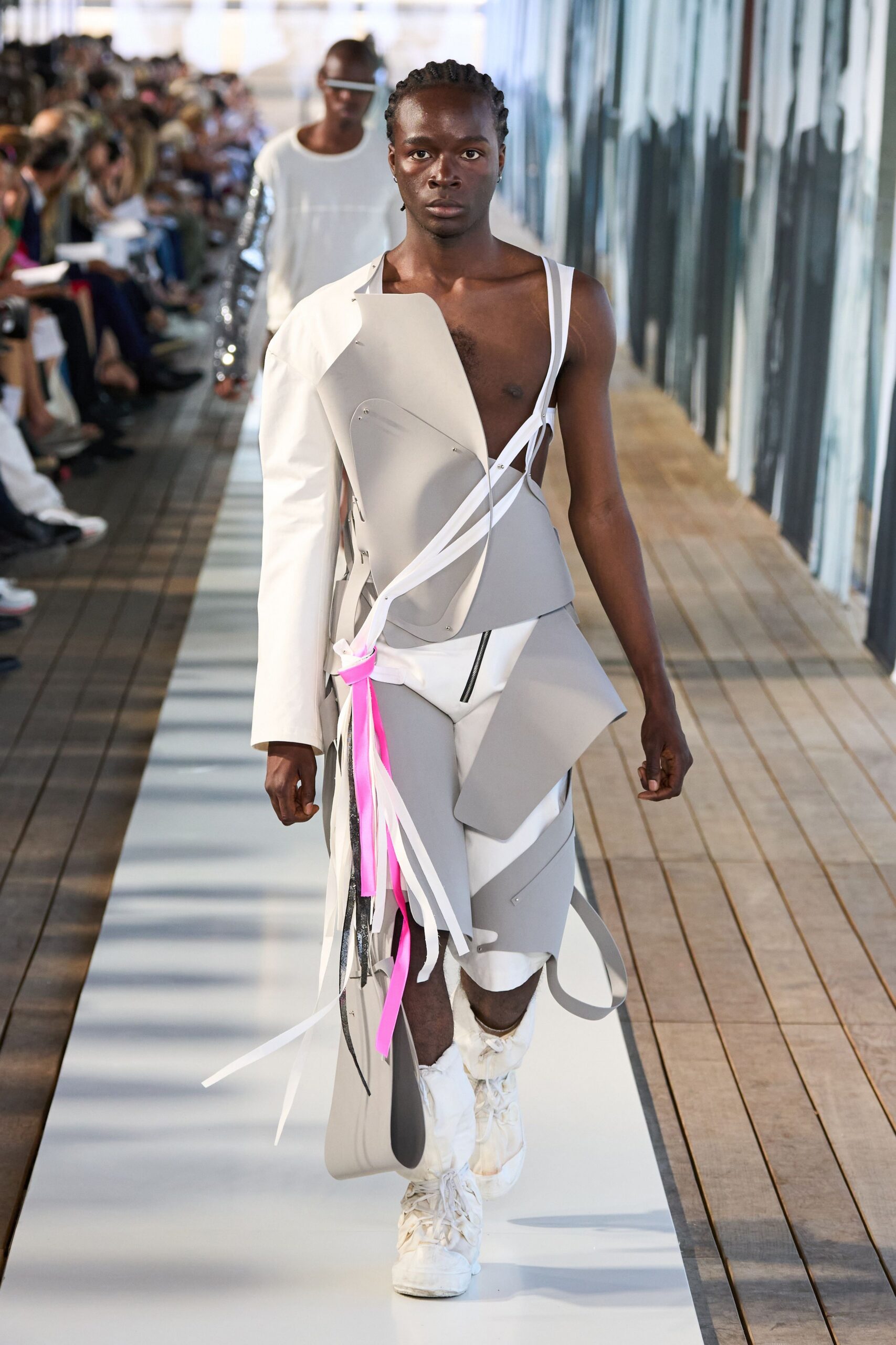 gray cotton long-sleeve collared structured zippered jacket