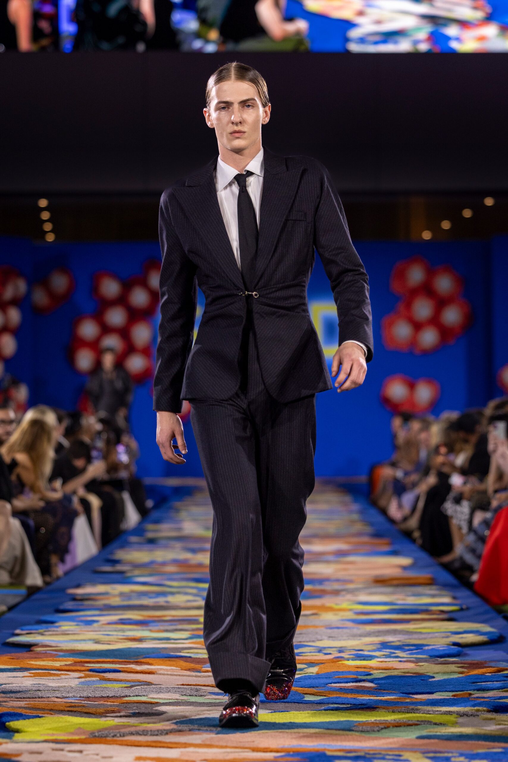 black striped tailored suit
